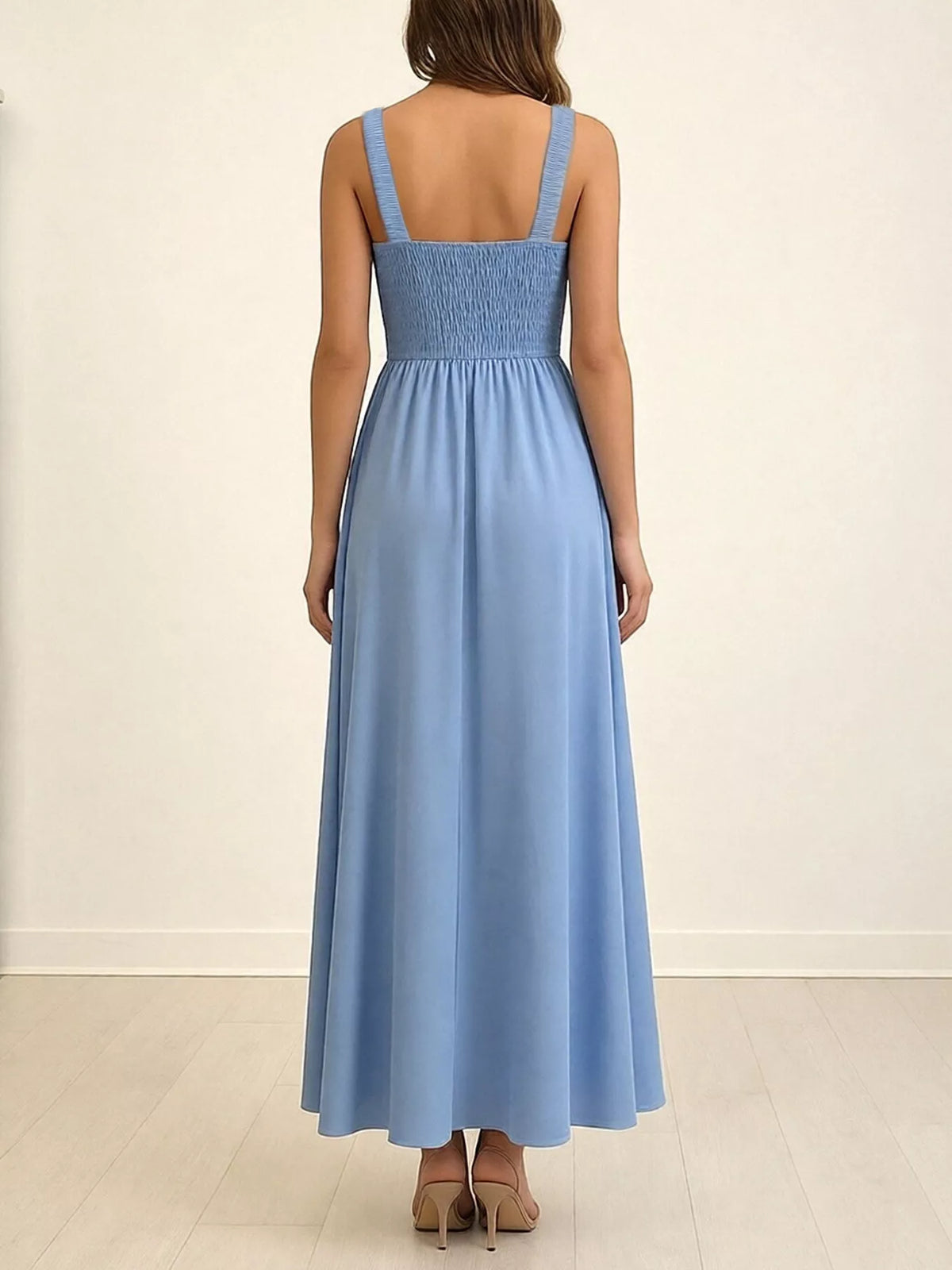 Slit Wide Strap Maxi Dress in Blue
