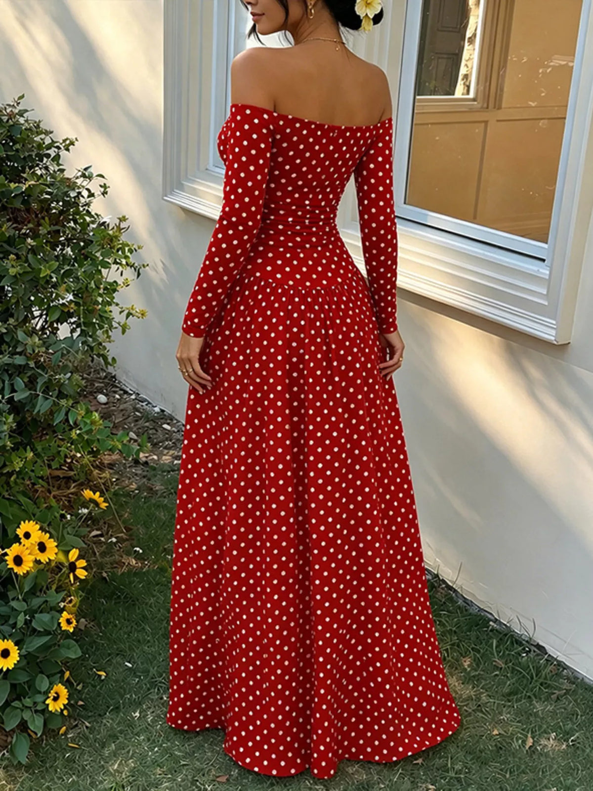 Off-the-Shoulder Ruched Maxi Dress