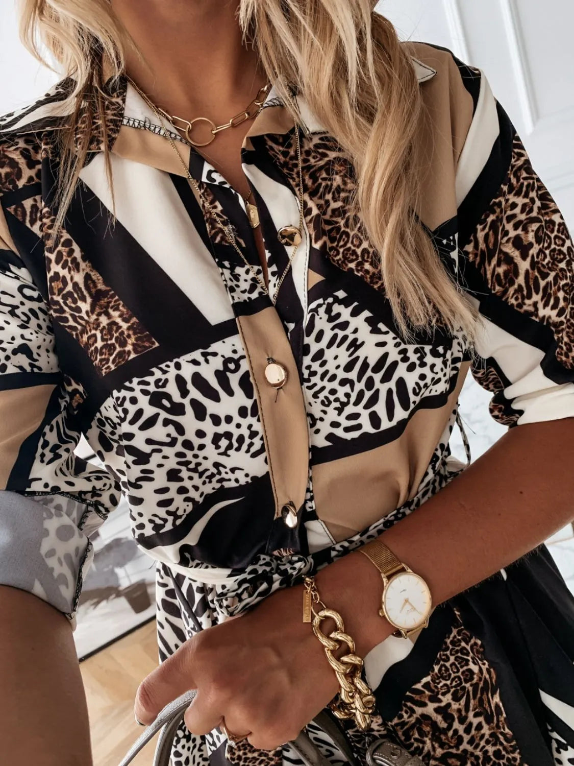 Printed Roll-Tab Sleeve Mini Dress