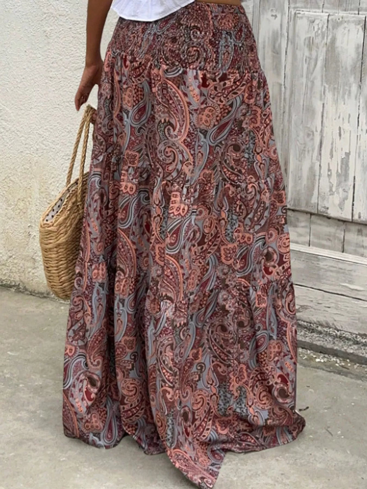 Paisley Print Tiered Maxi Skirt