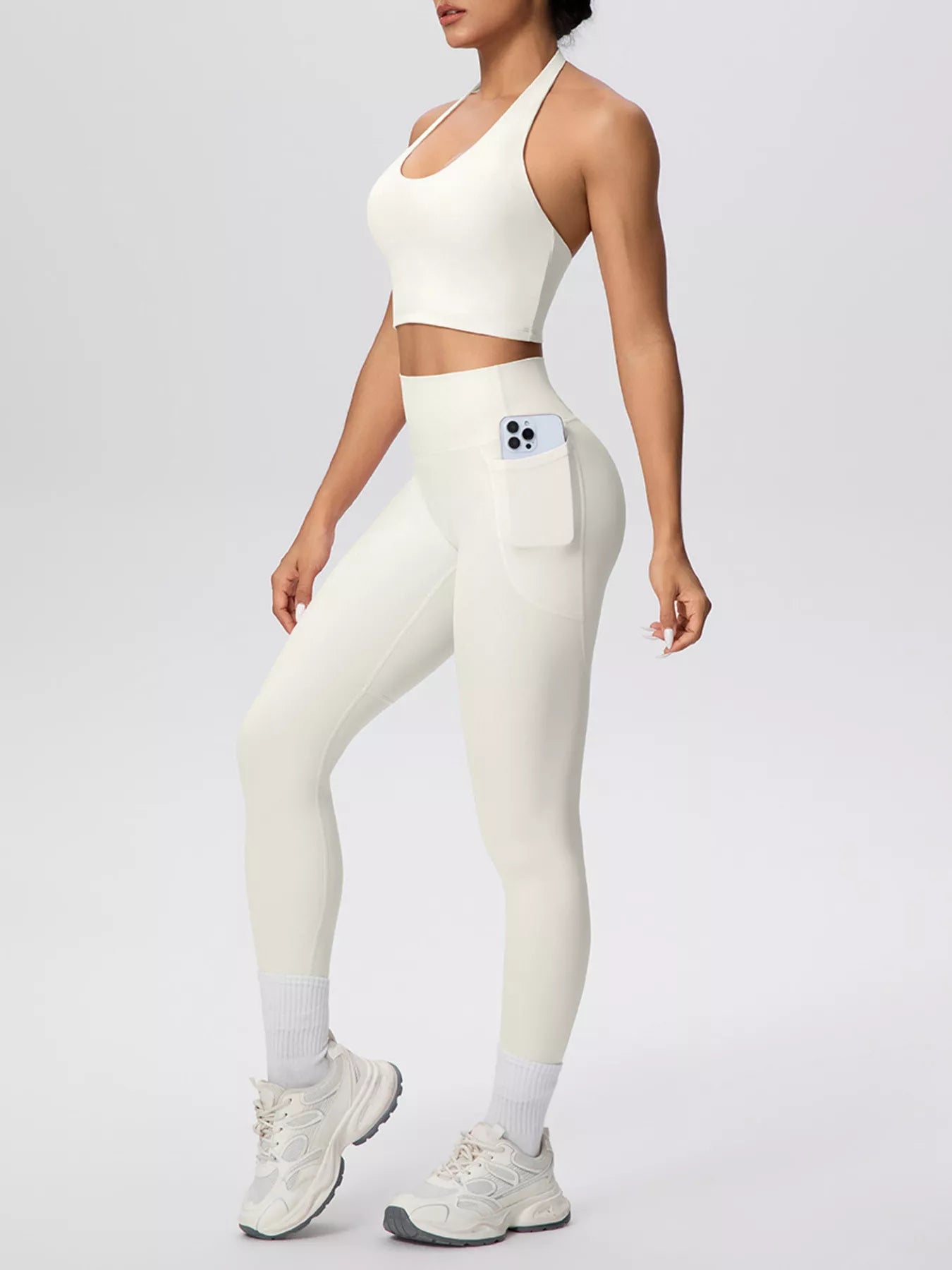 Halter Neck Crop Top and Leggings Active Set