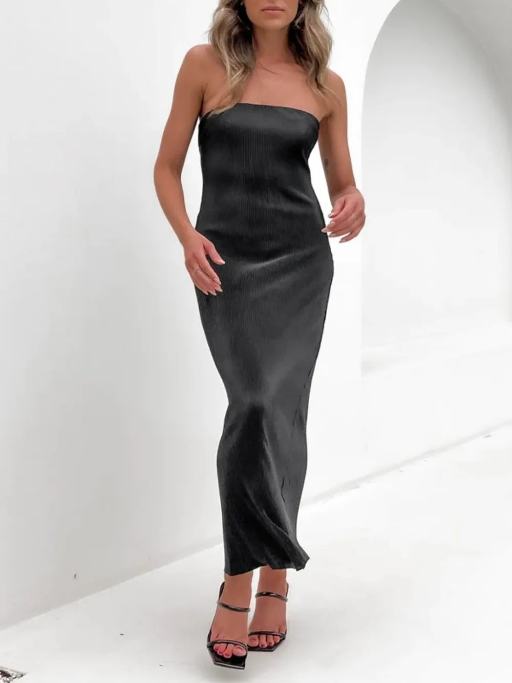 Lace-Up Back Tube Maxi Dress by Mystique Q