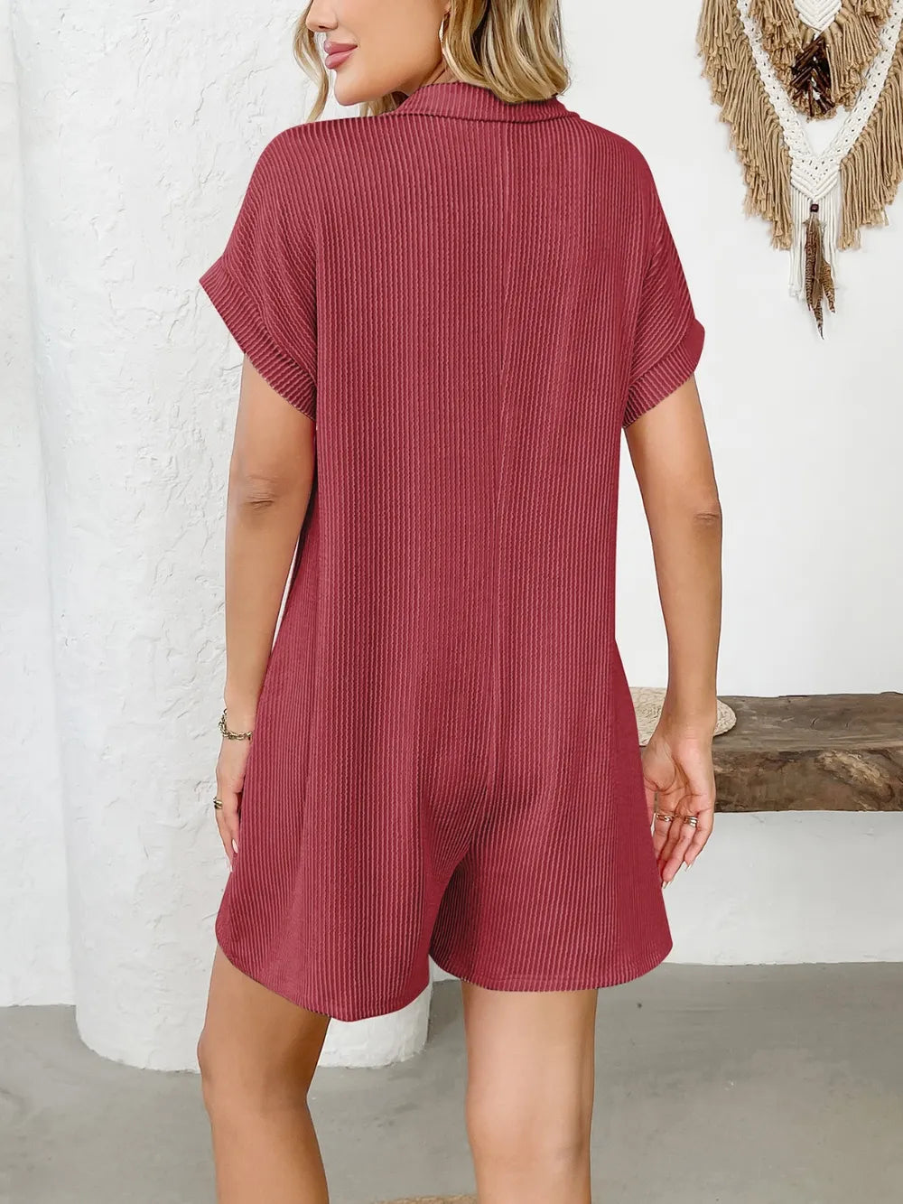 Collared Short Sleeve Button Detail Romper