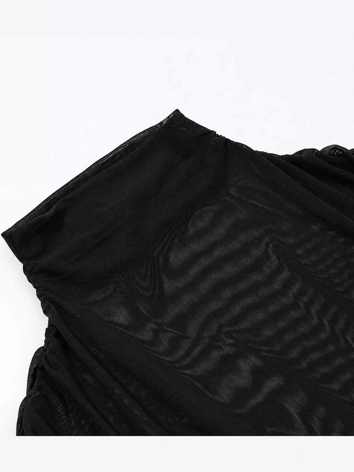 Mock Neck Ruched Mesh Maxi Dress