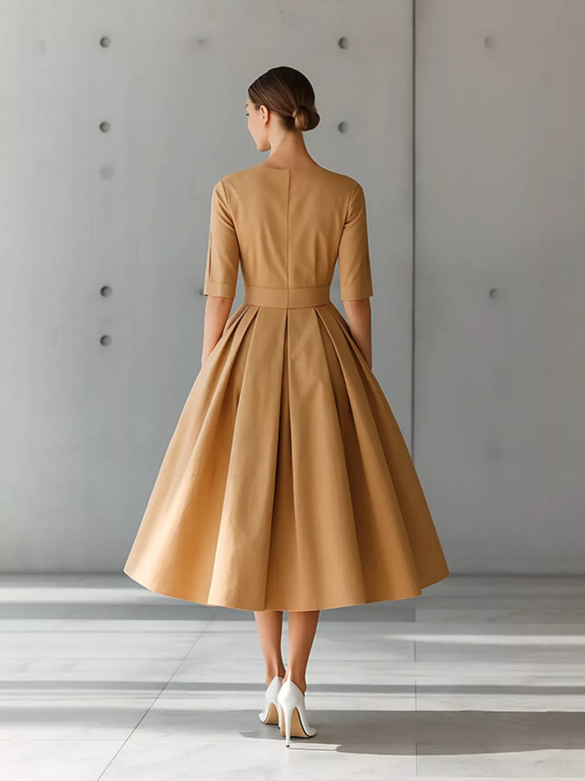 Round-Neck A-Line Midi Dress