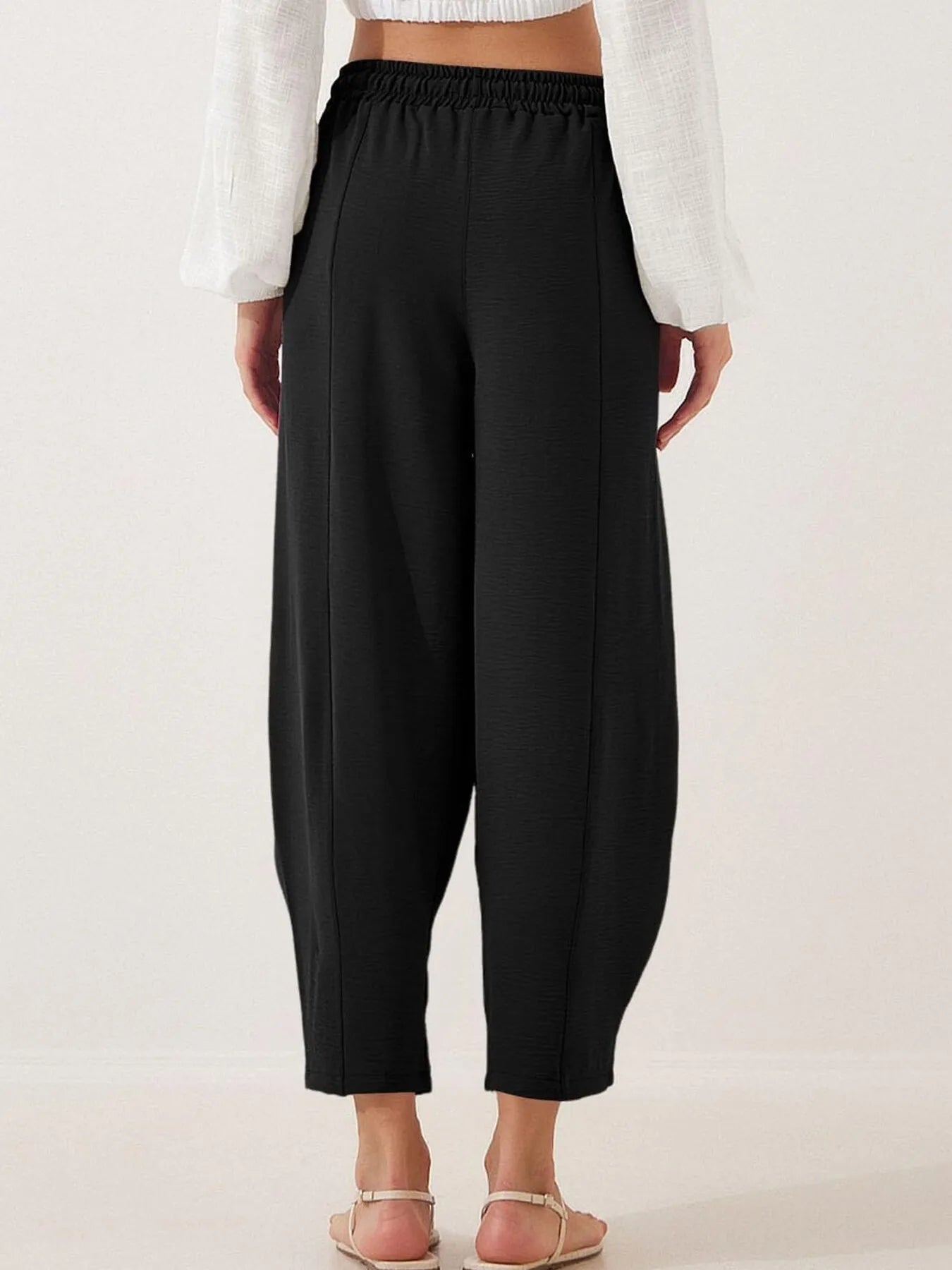 Drawstring Wide Leg Cropped Pants