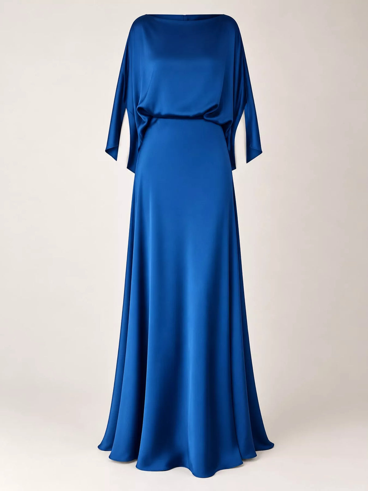 Satin Cape-Sleeve Maxi Dress