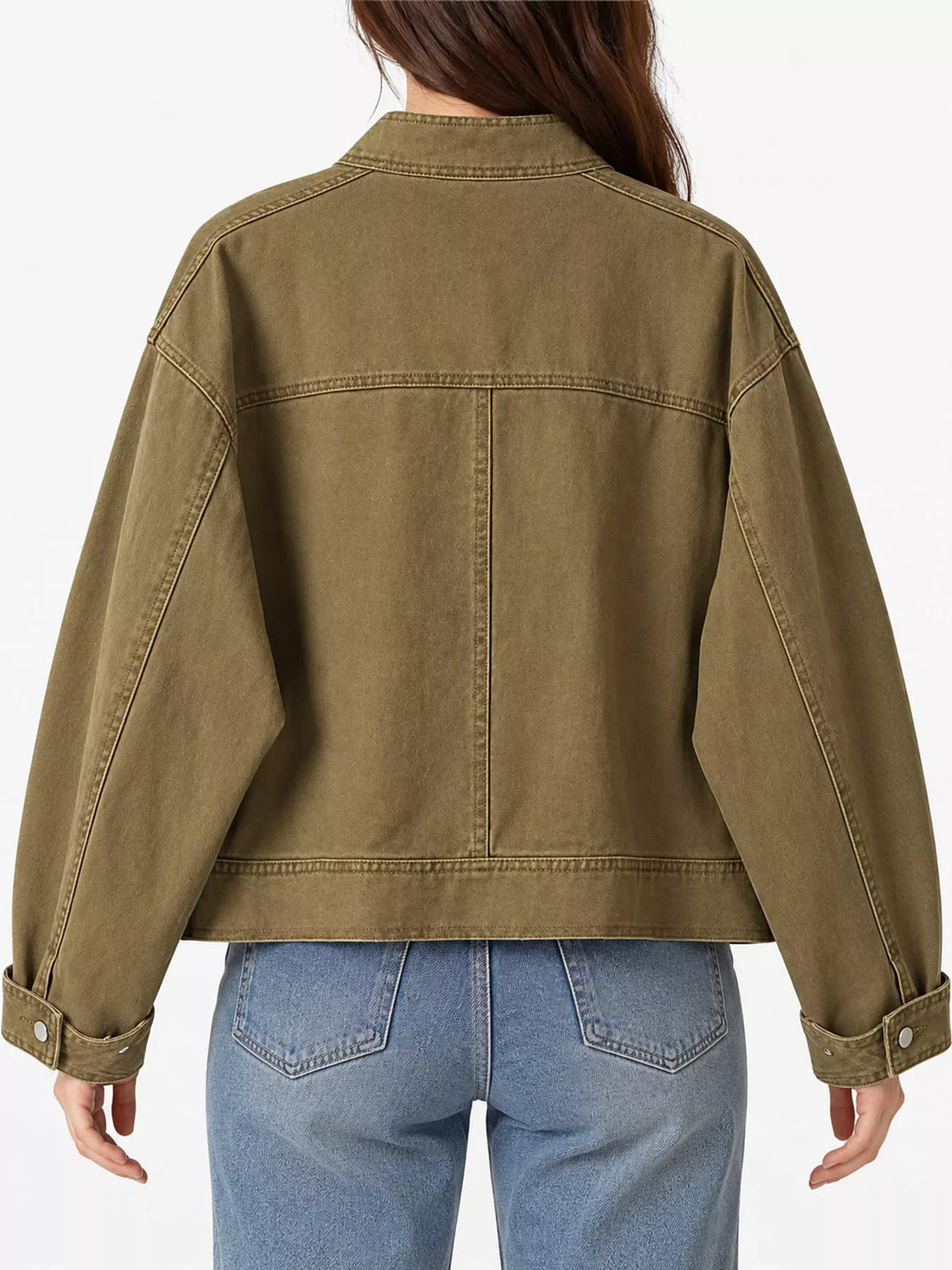 Button-Up Dropped-Shoulder Denim Jacket
