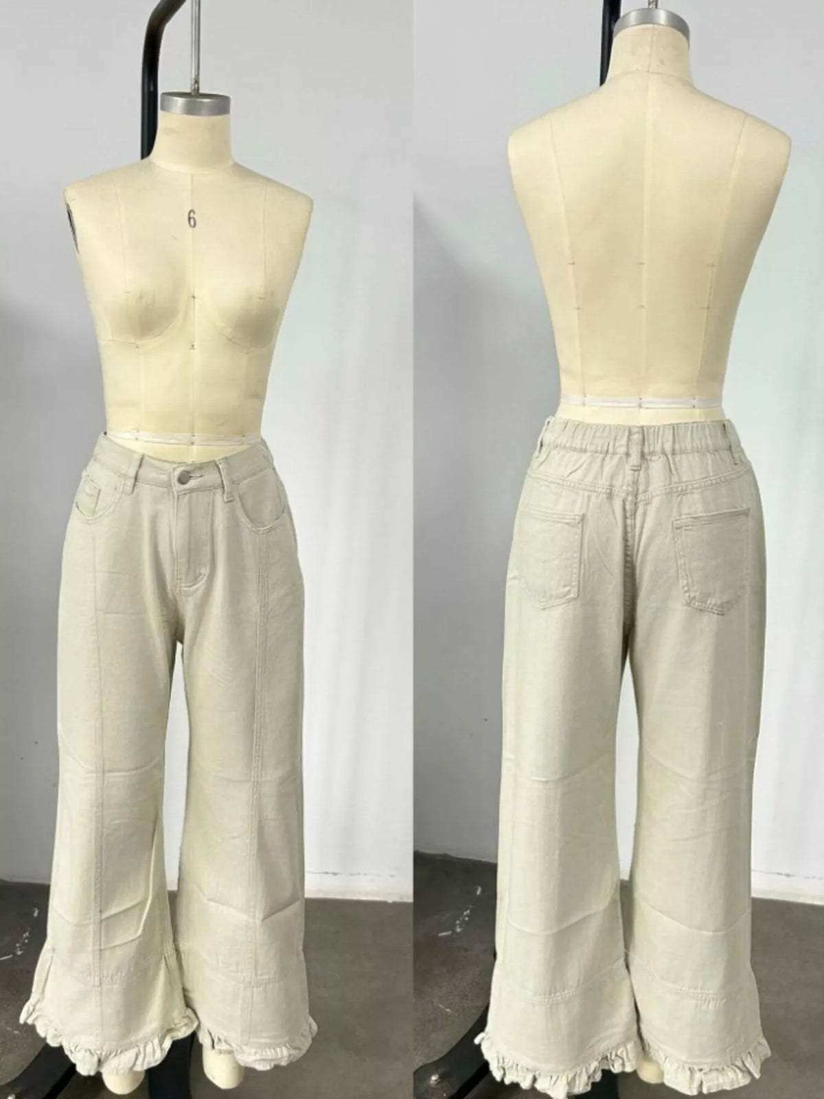 High-Waisted Wide-Leg Ruffle Hem Jeans by Invera