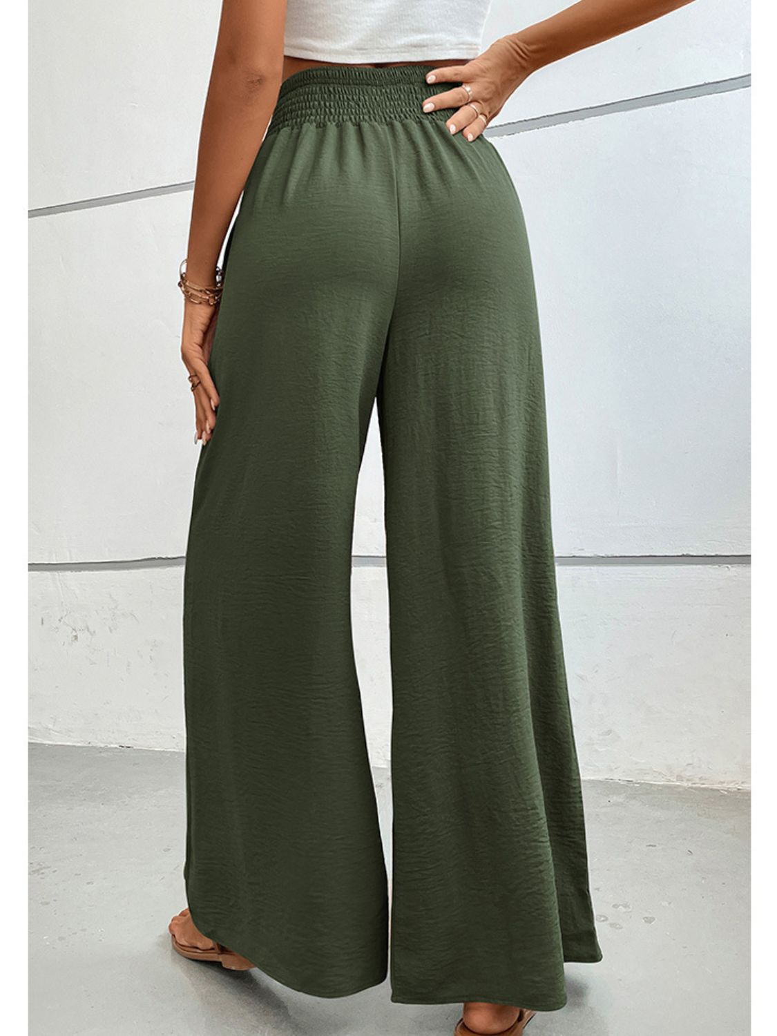 Wide Waistband Relaxed Fit Long Pants