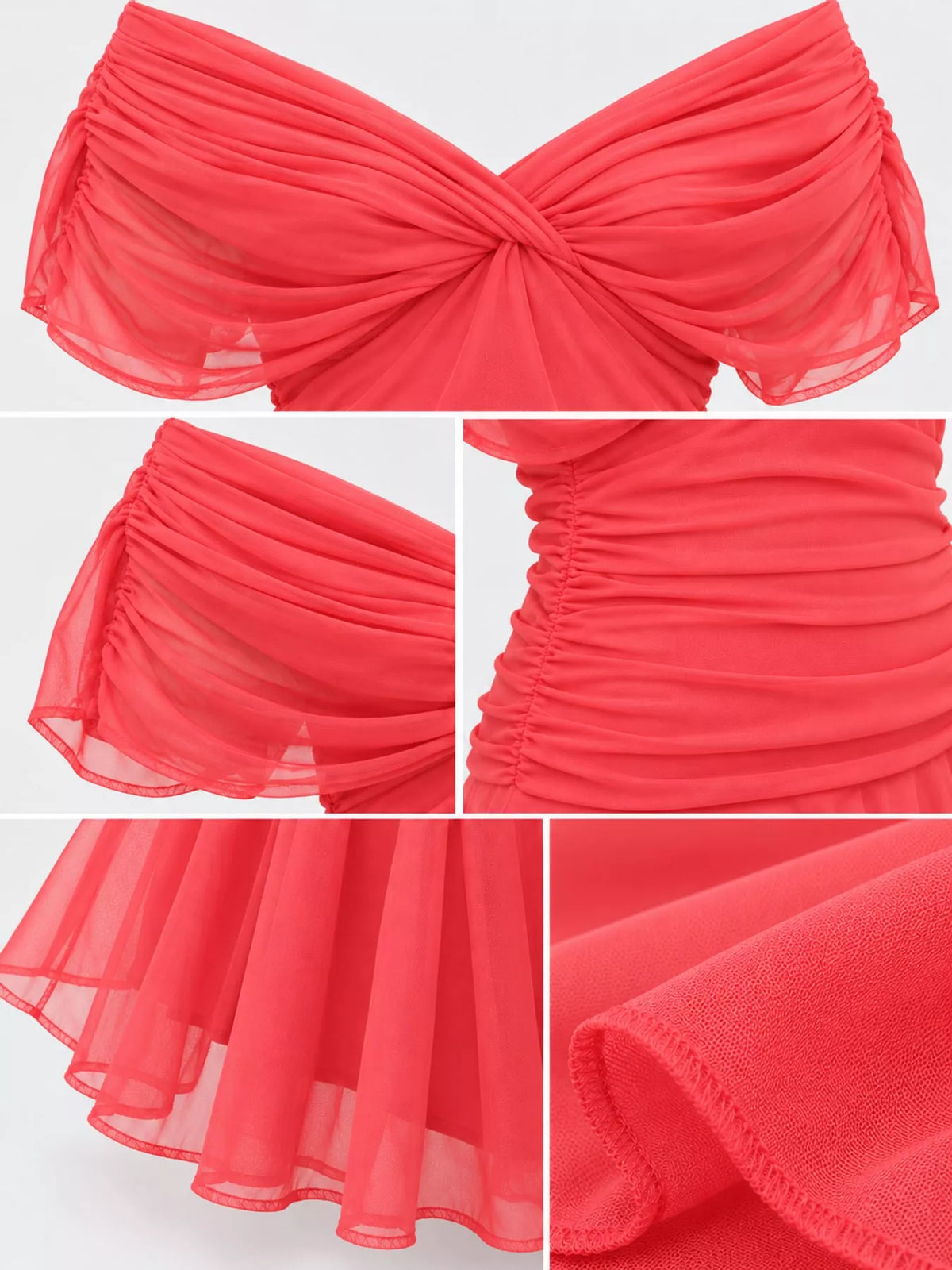 Off-Shoulder Ruched Tulle Evening Maxi Dress