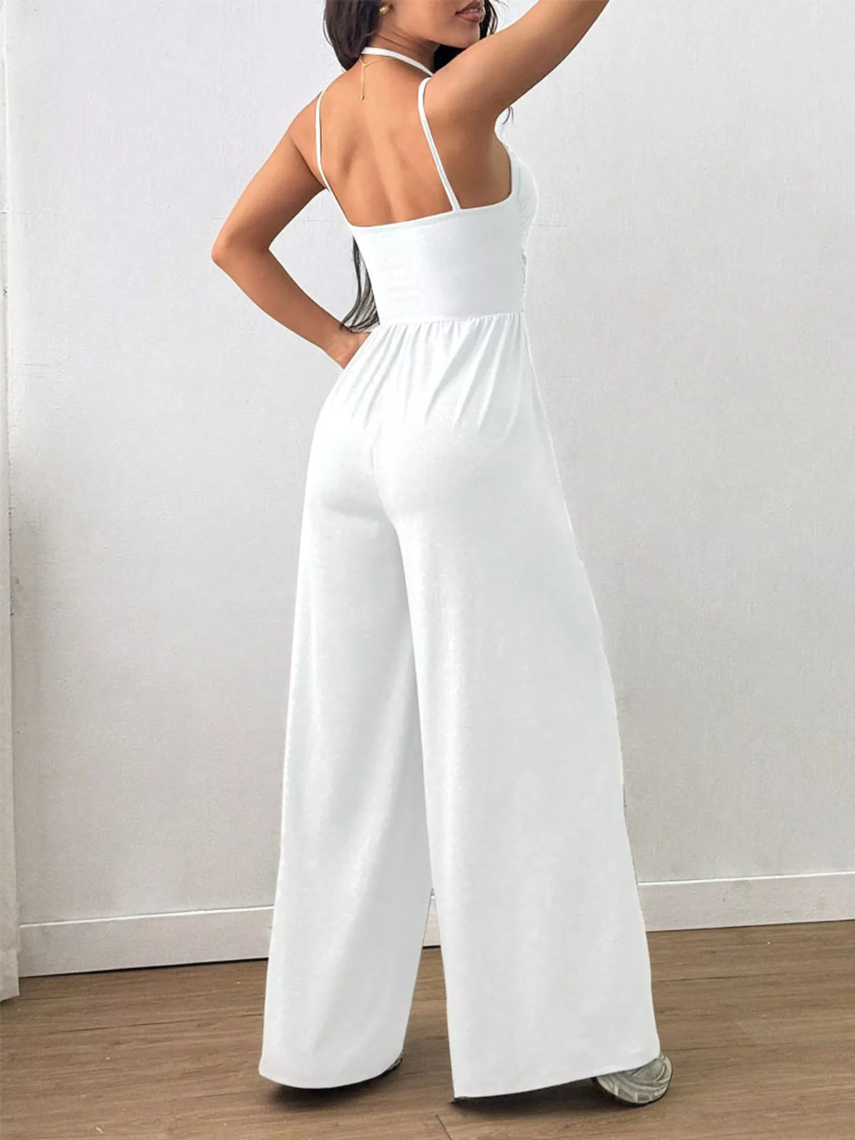 Ruched Spaghetti Strap Wide Leg Jumpsuit