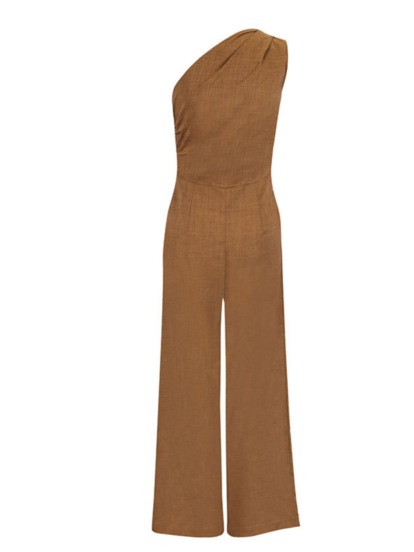 One-Shoulder Wide Leg Jumpsuit in Brown