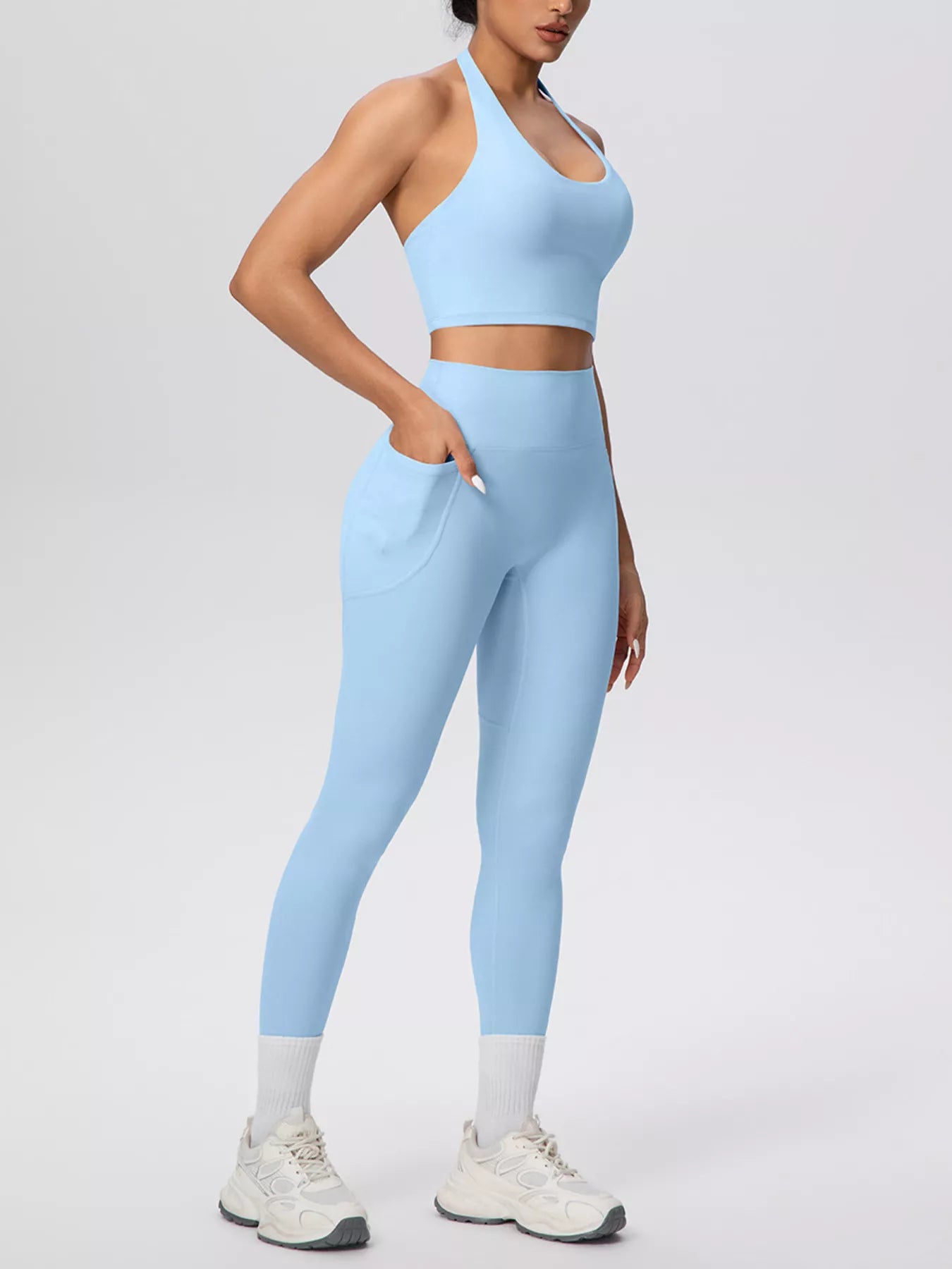 Halter Neck Crop Top and Leggings Active Set