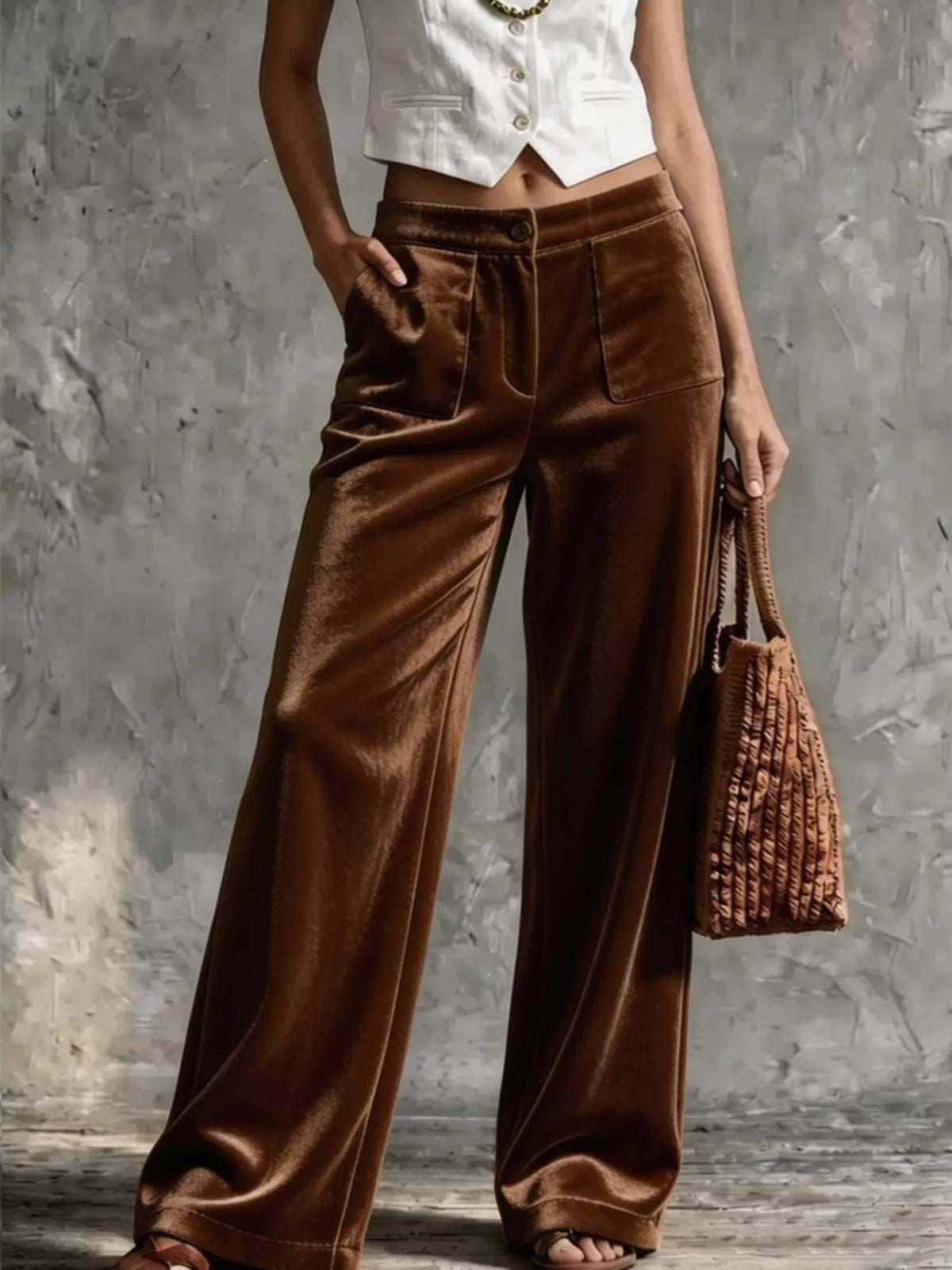 Plus Size Velvet Wide-Leg Pants