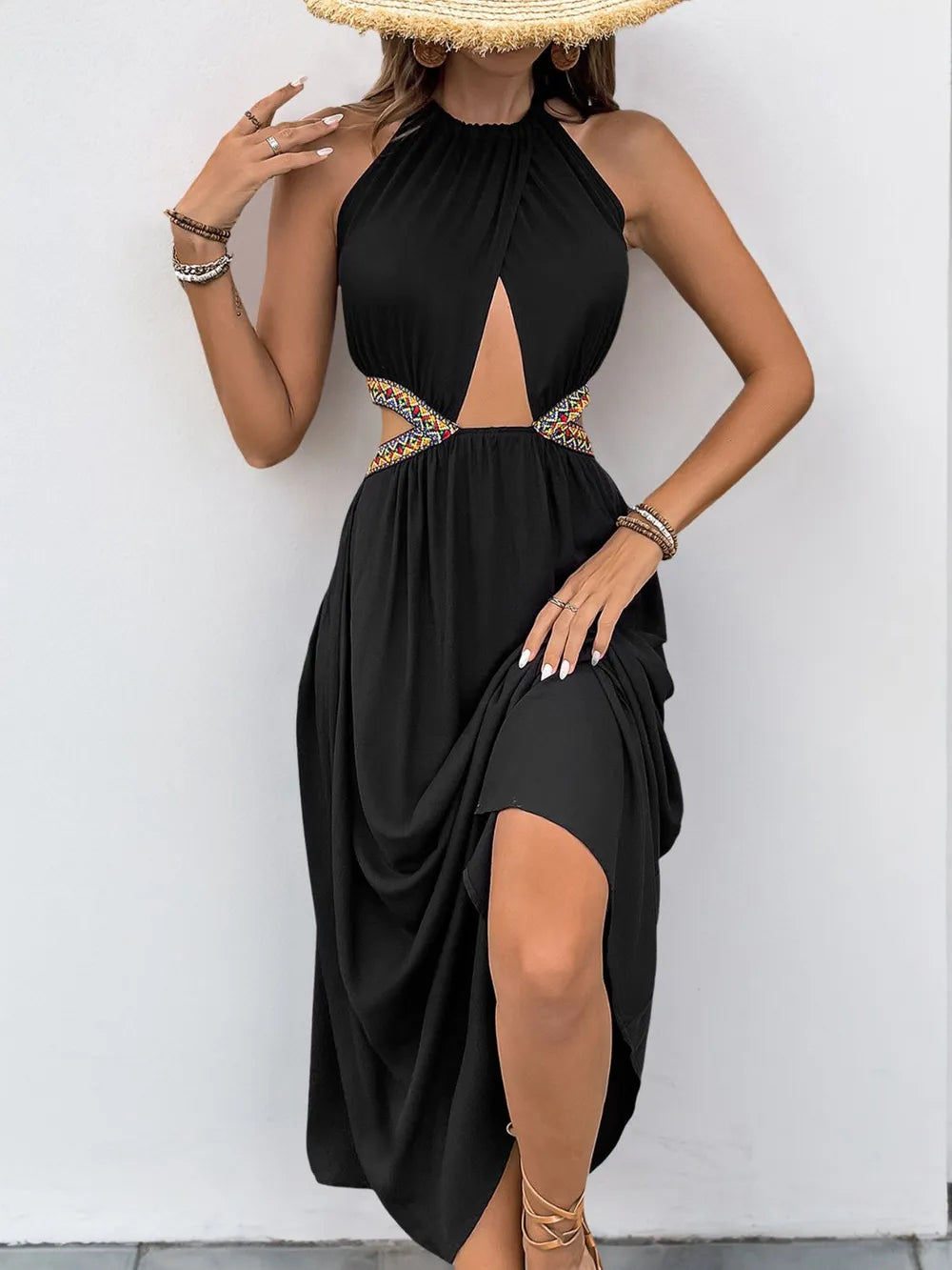 Cutout Grecian Neck Dress in Black
