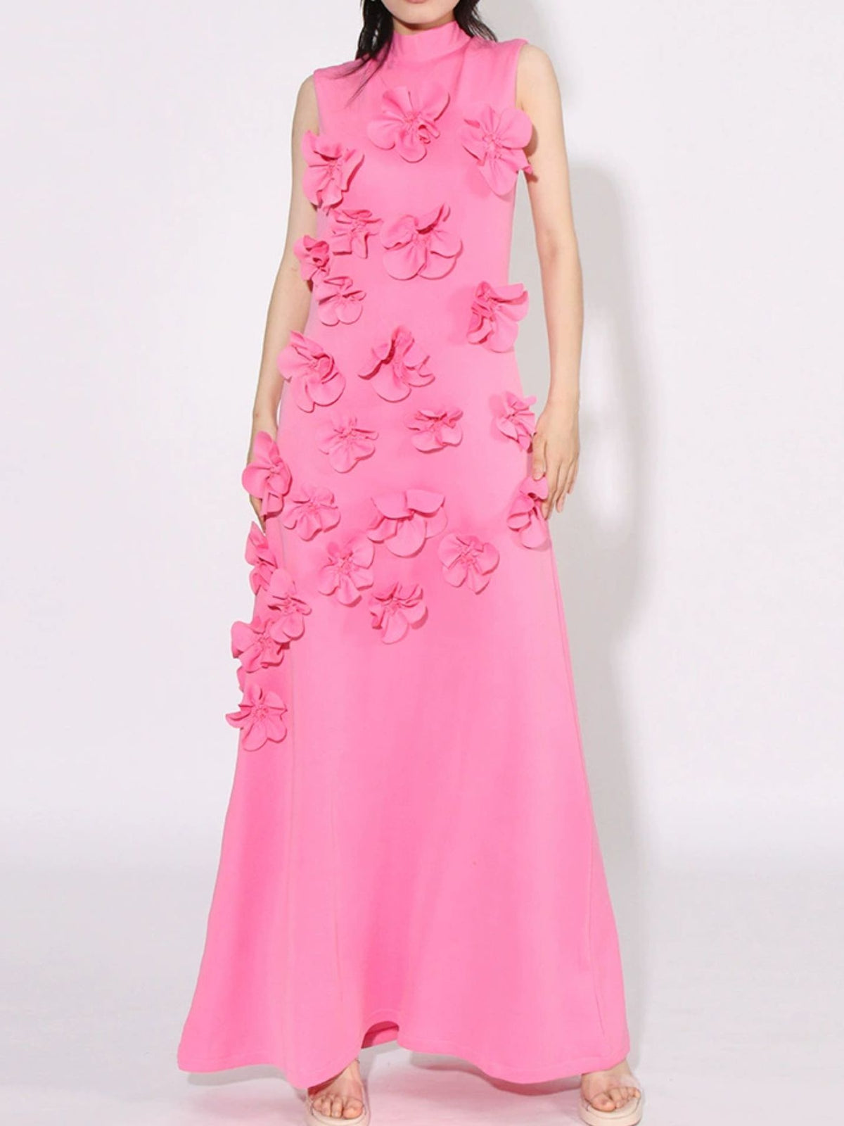 Floral Applique Maxi Dress in Pink