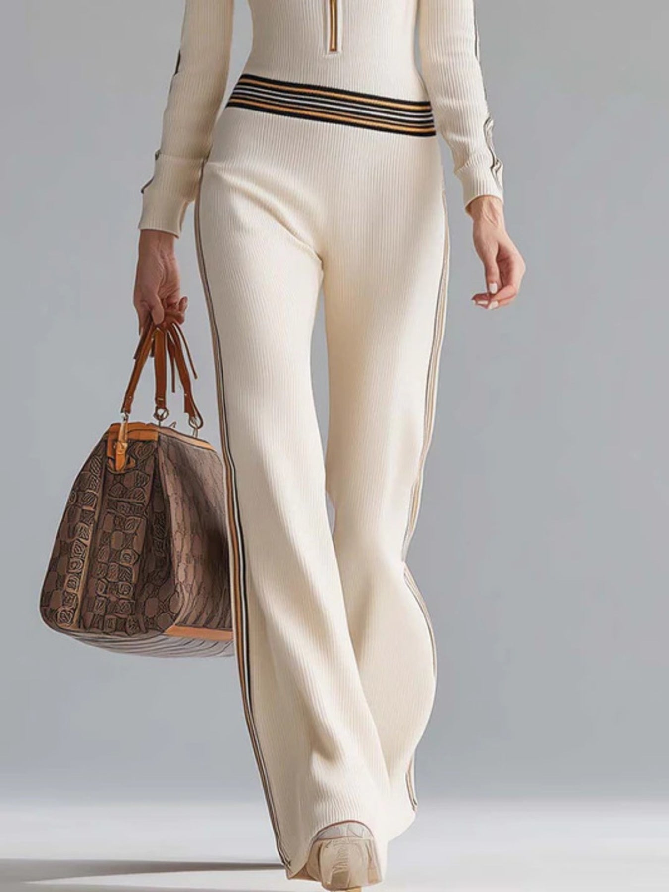 Striped Zip-Front Hooded Jumpsuit