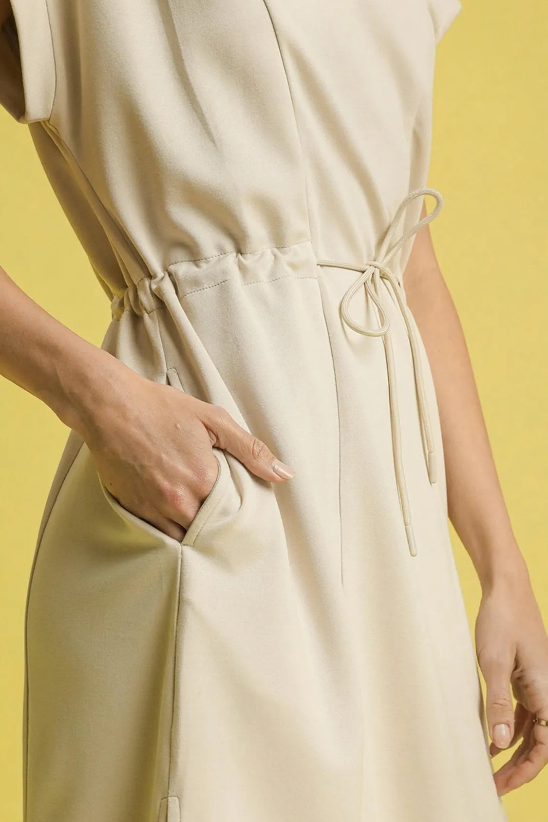 Umgee Tie-Waist Midi Tee Dress in Ecru