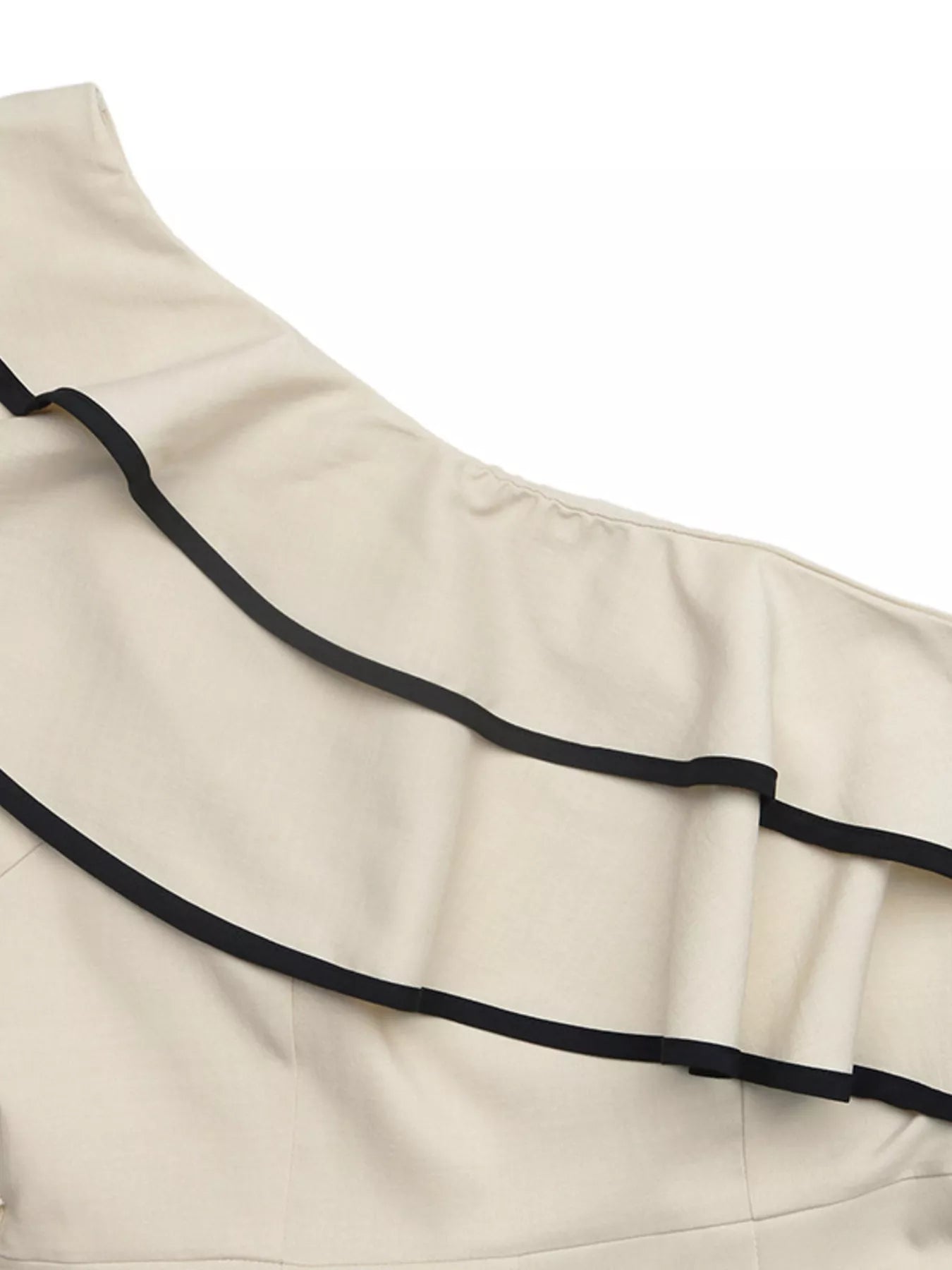 Ruffle One-Shoulder Wide Leg Jumpsuit in Khaki