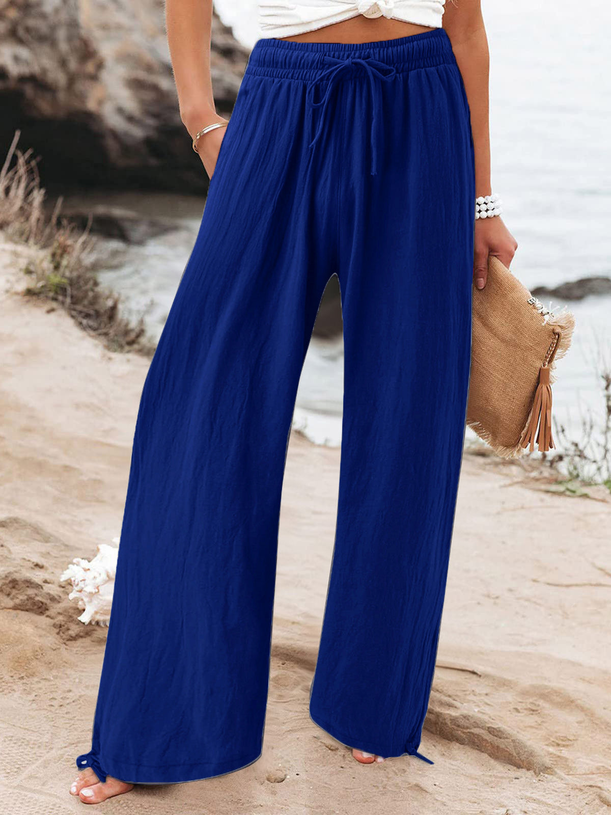 Pocketed Drawstring Wide Leg Pants