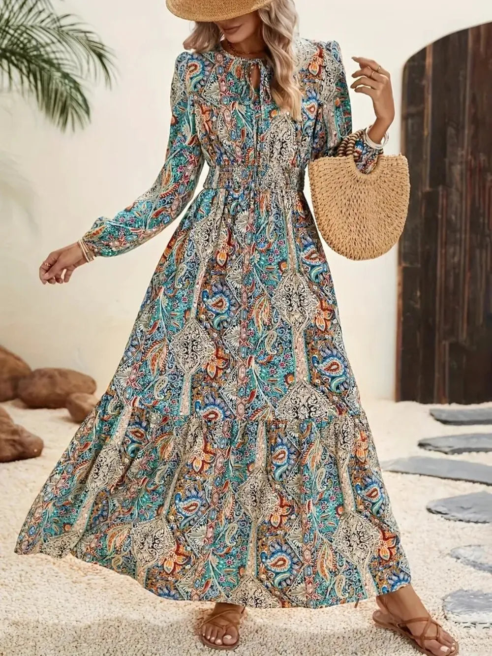 Tie Neck Maxi Dress in Air Force Blue