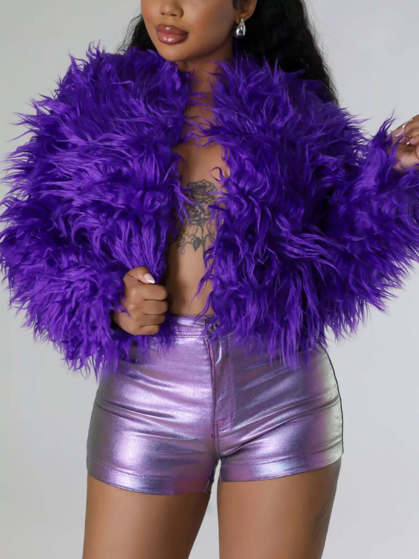 Faux Fur Open-Front Cropped Jacket