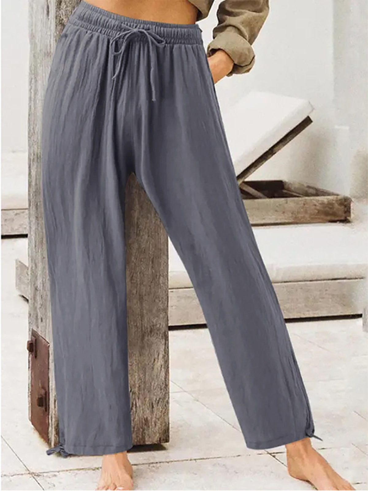 Casual Drawstring Wide Leg Pants