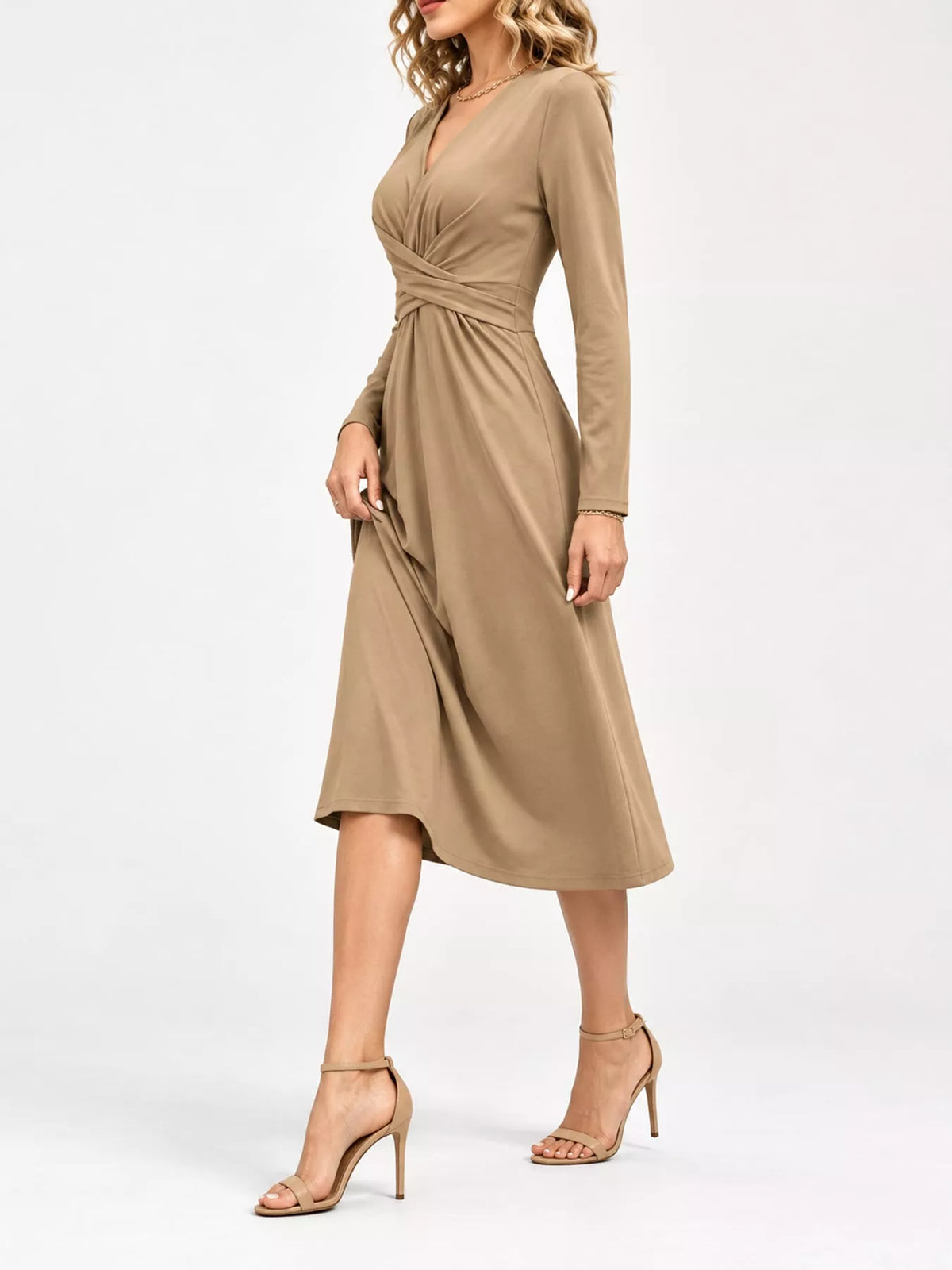 Crisscross Ruched Front Midi Dress