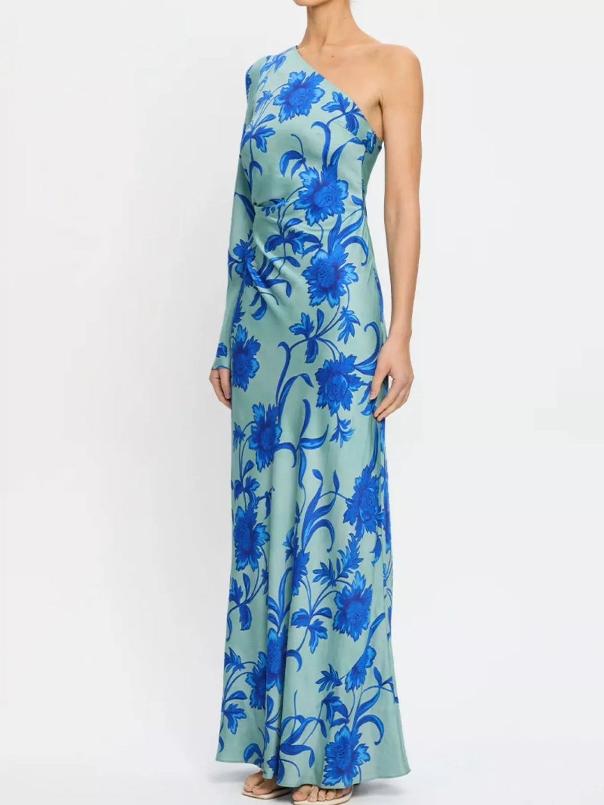 Floral One-Shoulder Maxi Dress in Sky Blue