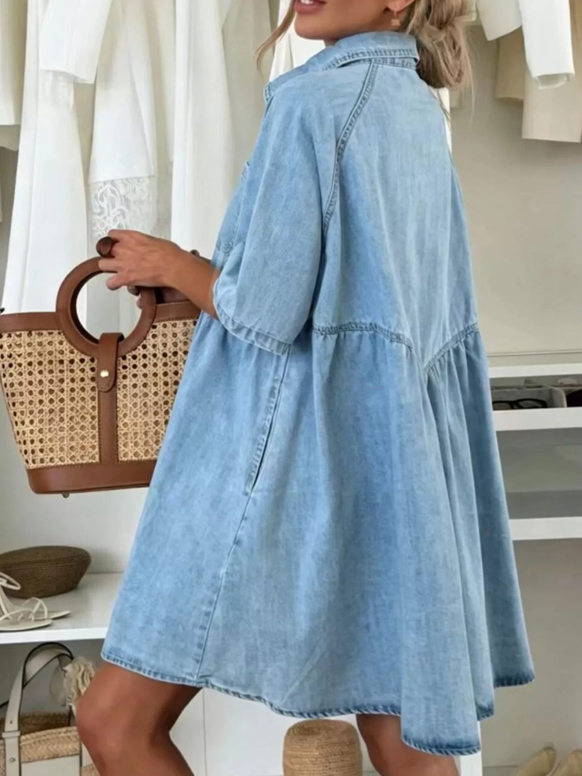 Button-Up Denim Shirt Dress