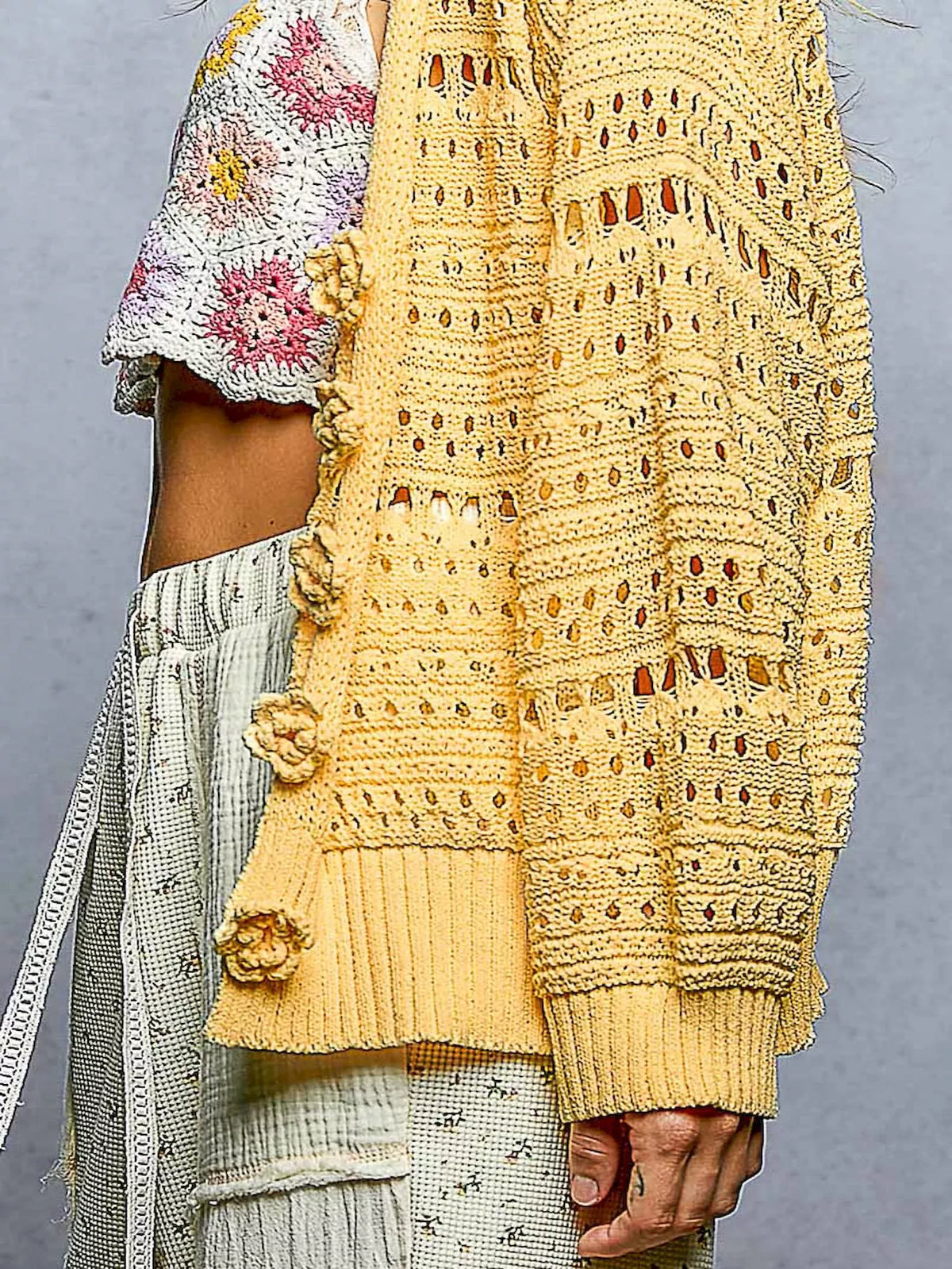Open-Knit Floral Button Cardigan in Dandelion by POL