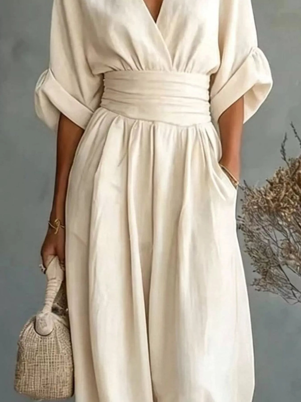 Half Sleeve Wide-Leg Jumpsuit