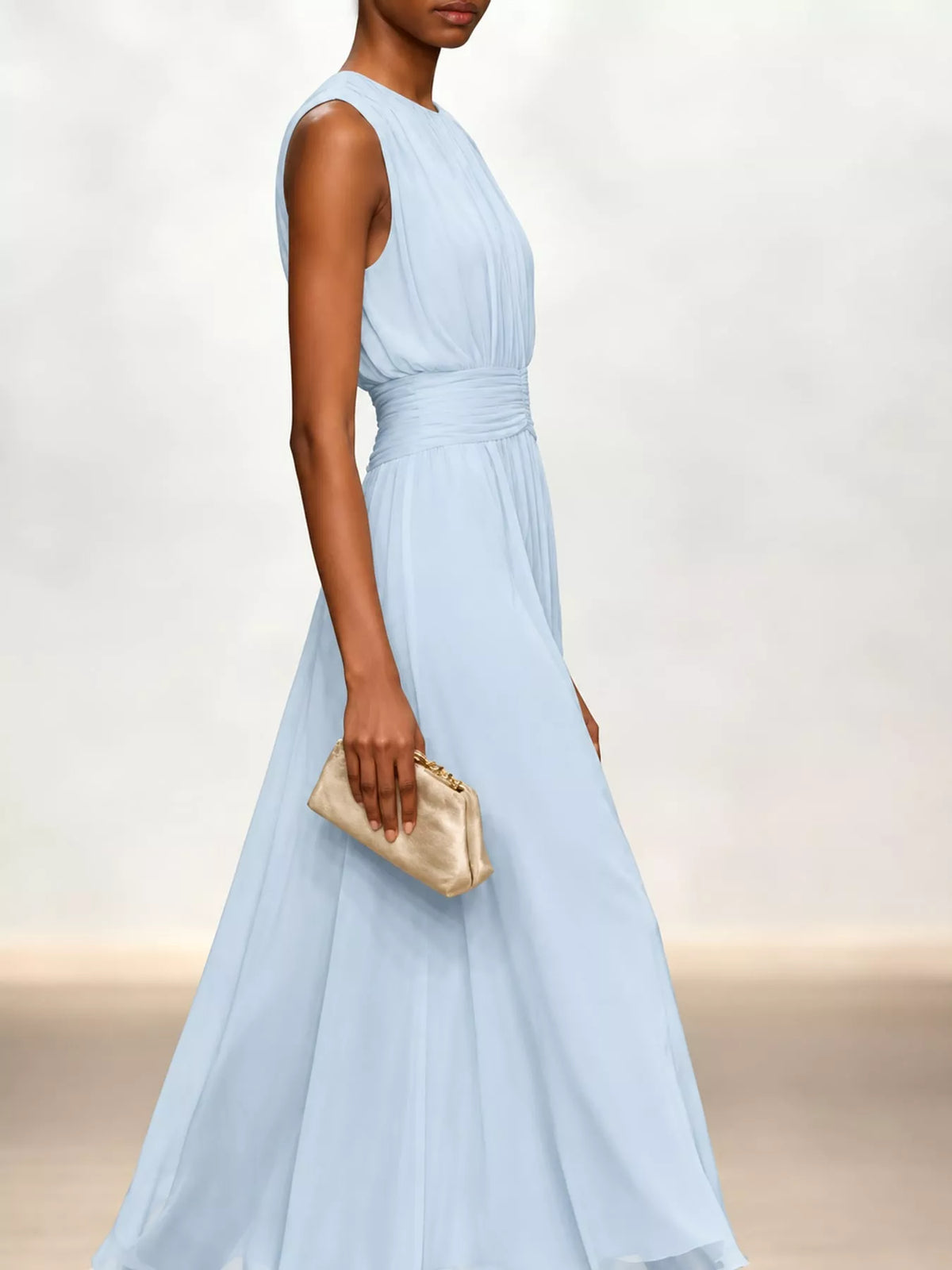 Sleeveless Ruched Chiffon Maxi Dress