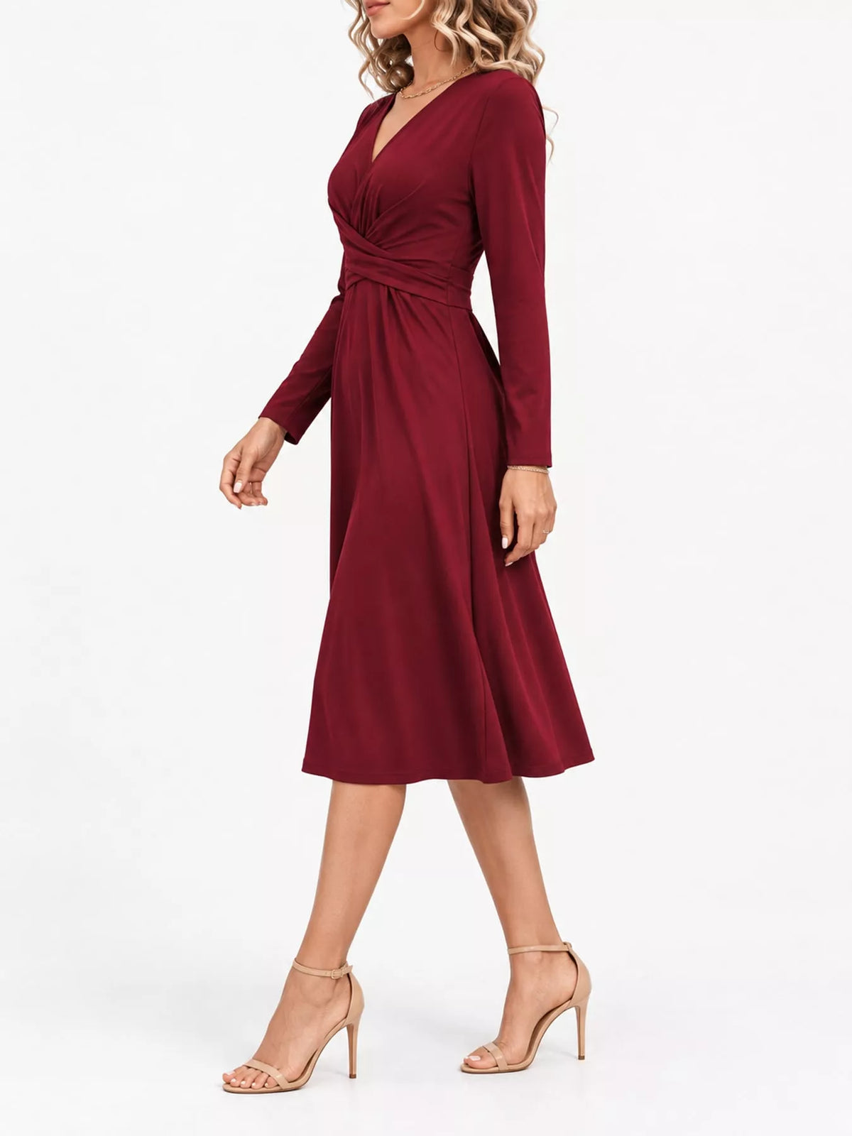 Crisscross Ruched Front Midi Dress