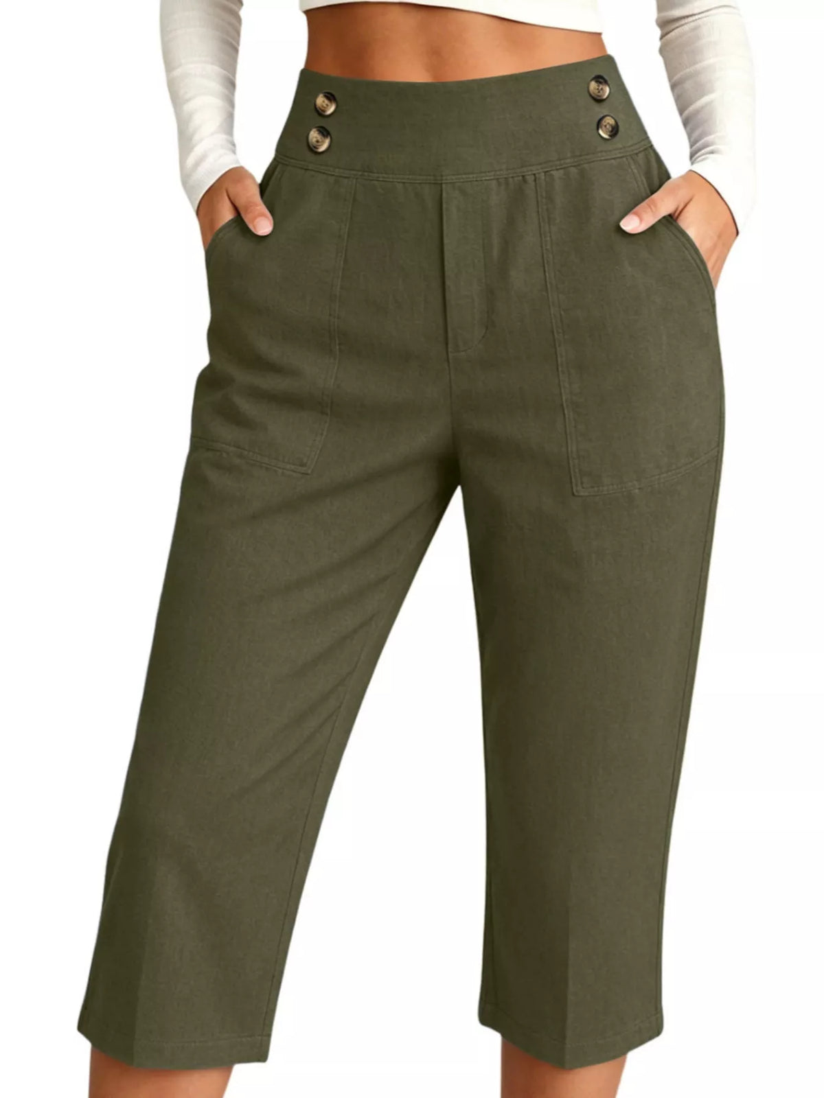 High-Waisted Button-Detail Cropped Pants