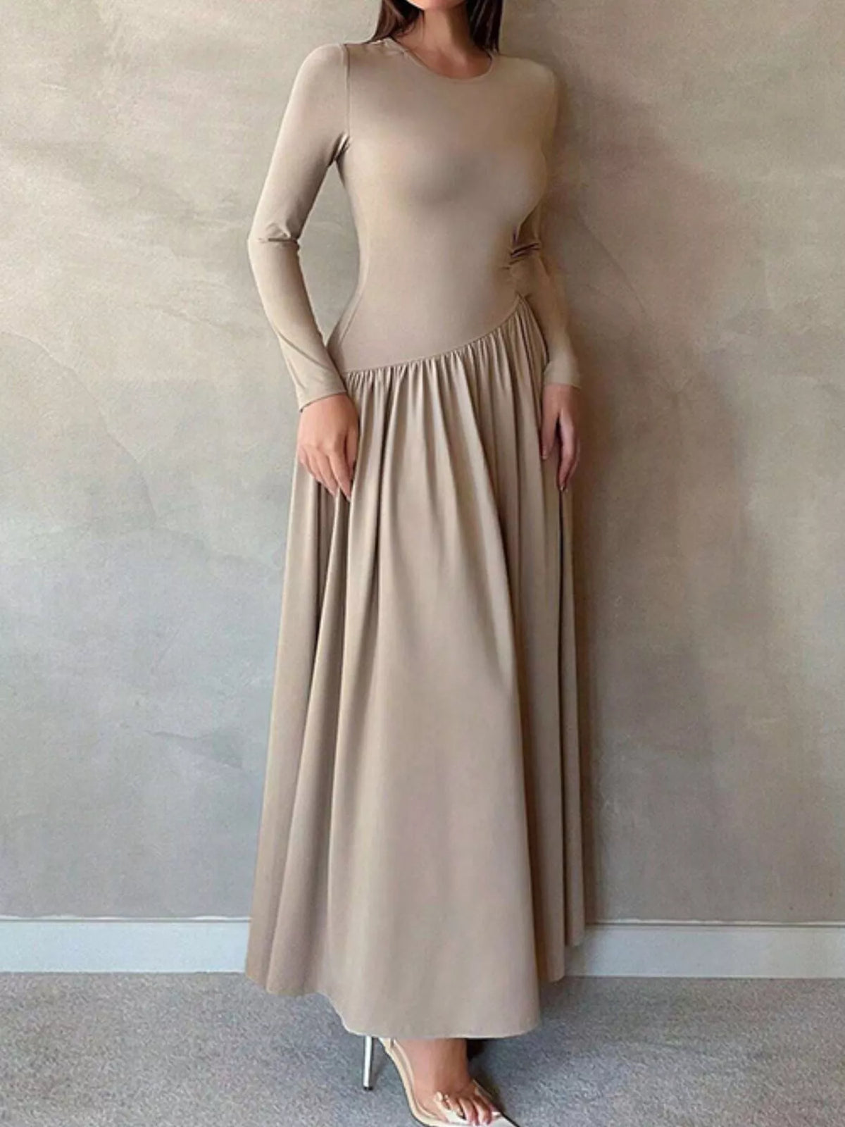 Long Sleeve Ruched A-Line Maxi Dress by Calliope