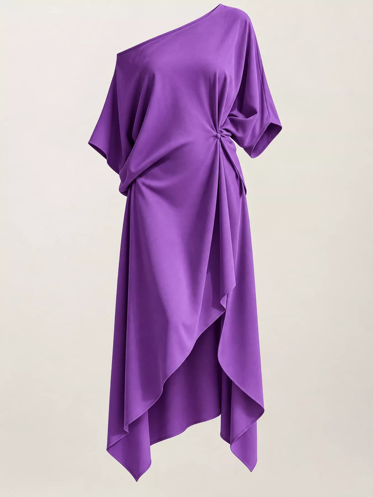 One-Shoulder Asymmetric Hem Midi Dress