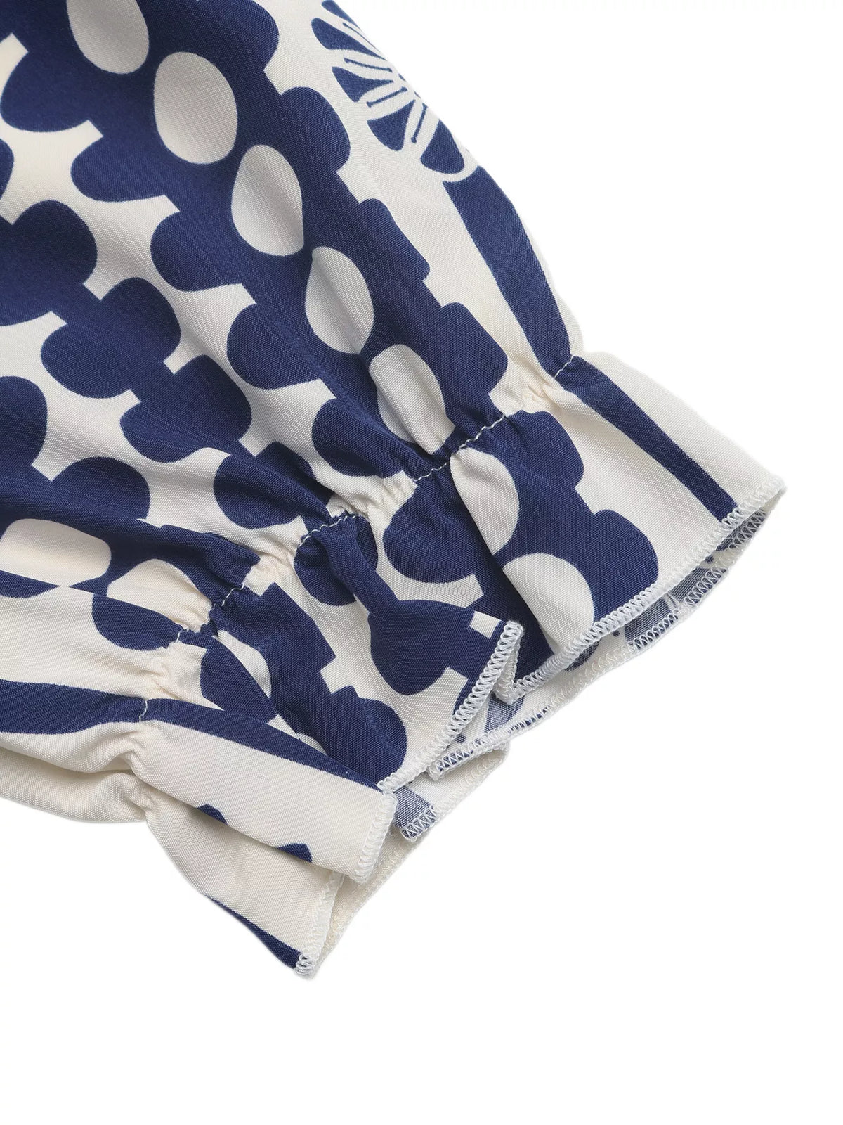 Floral Print Cutout Waist Maxi Dress in Navy Blue