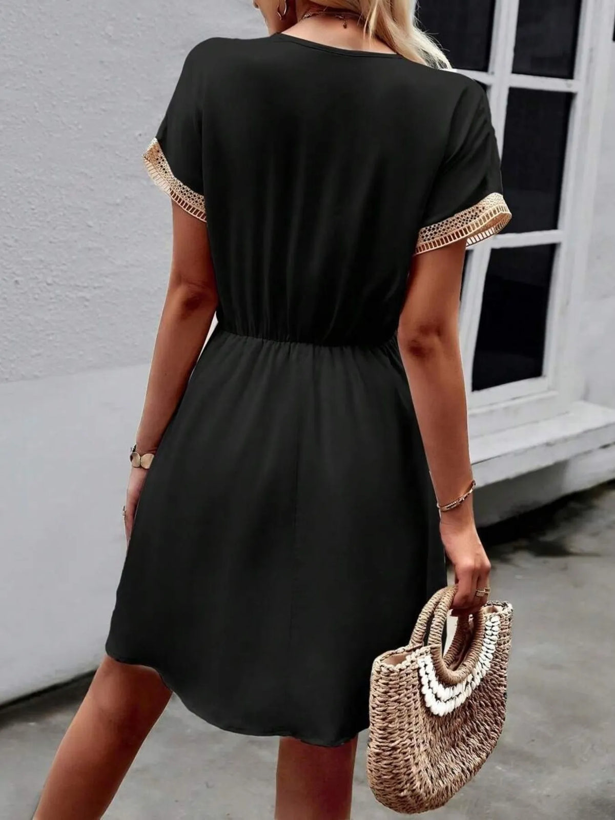Tied V-Neck Short Sleeve Mini Dress