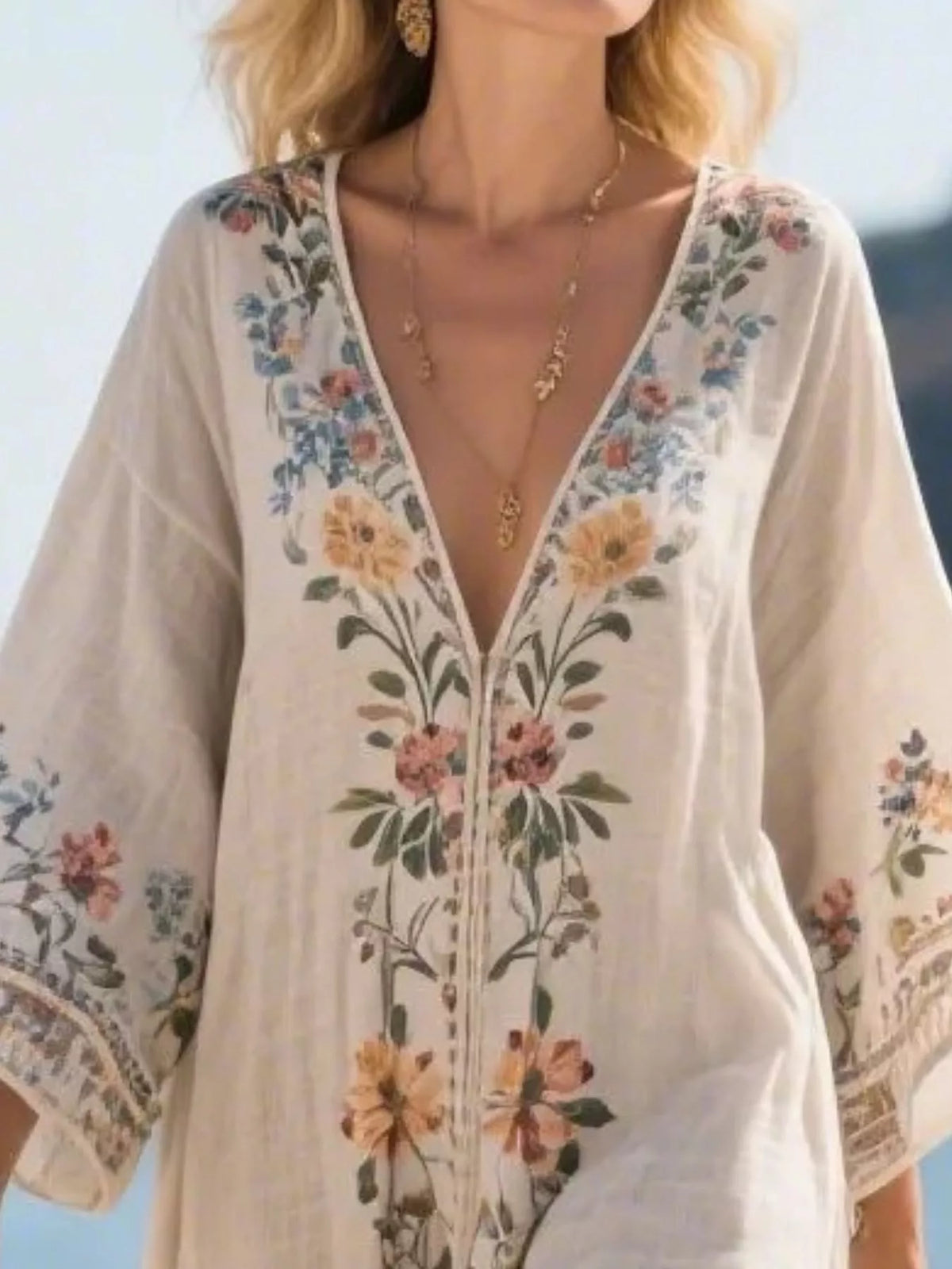 Printed V-Neck Maxi Dress