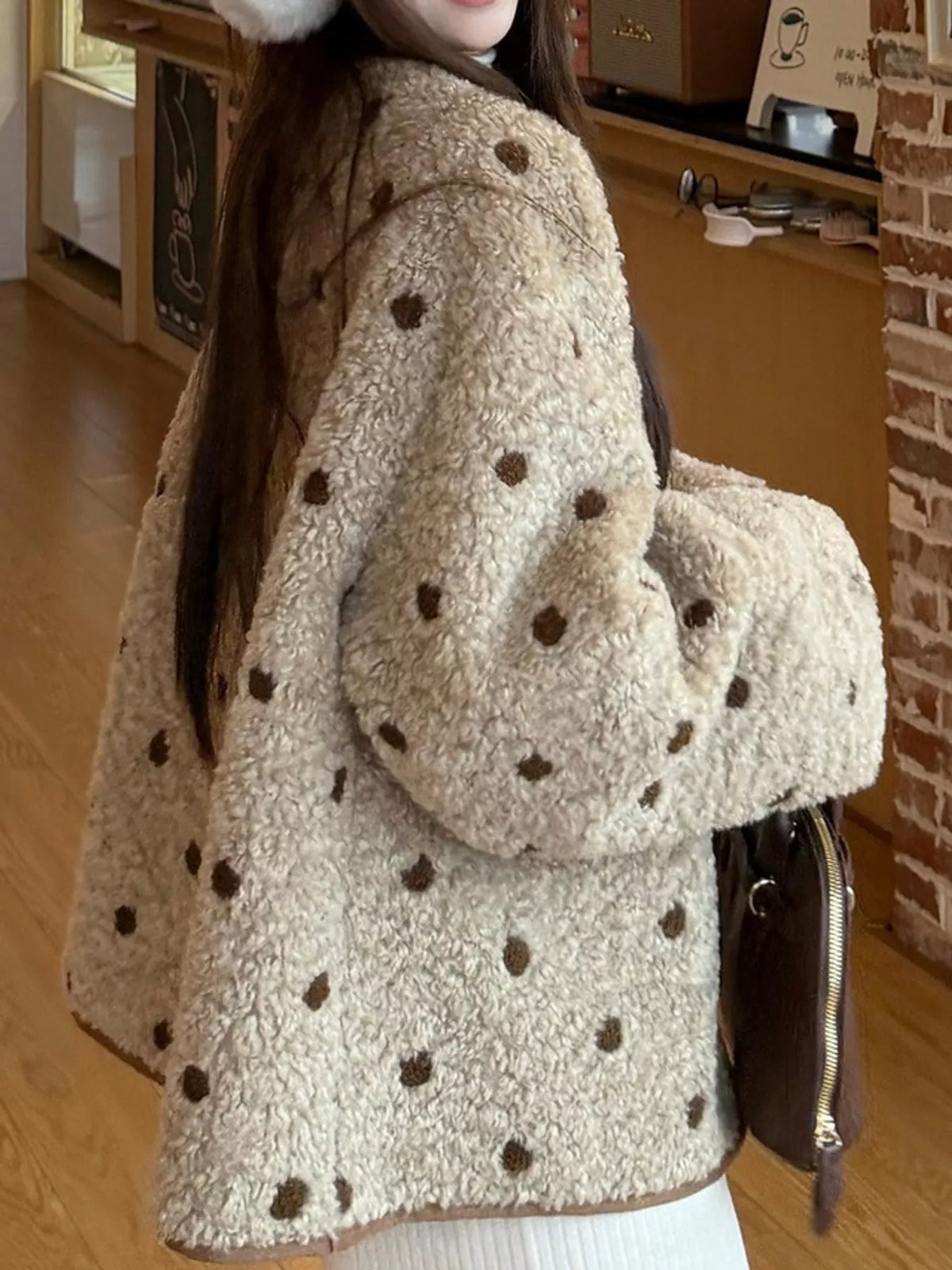 Polka Dot Toggle Jacket in Brown in Brown-Reversible Jacket