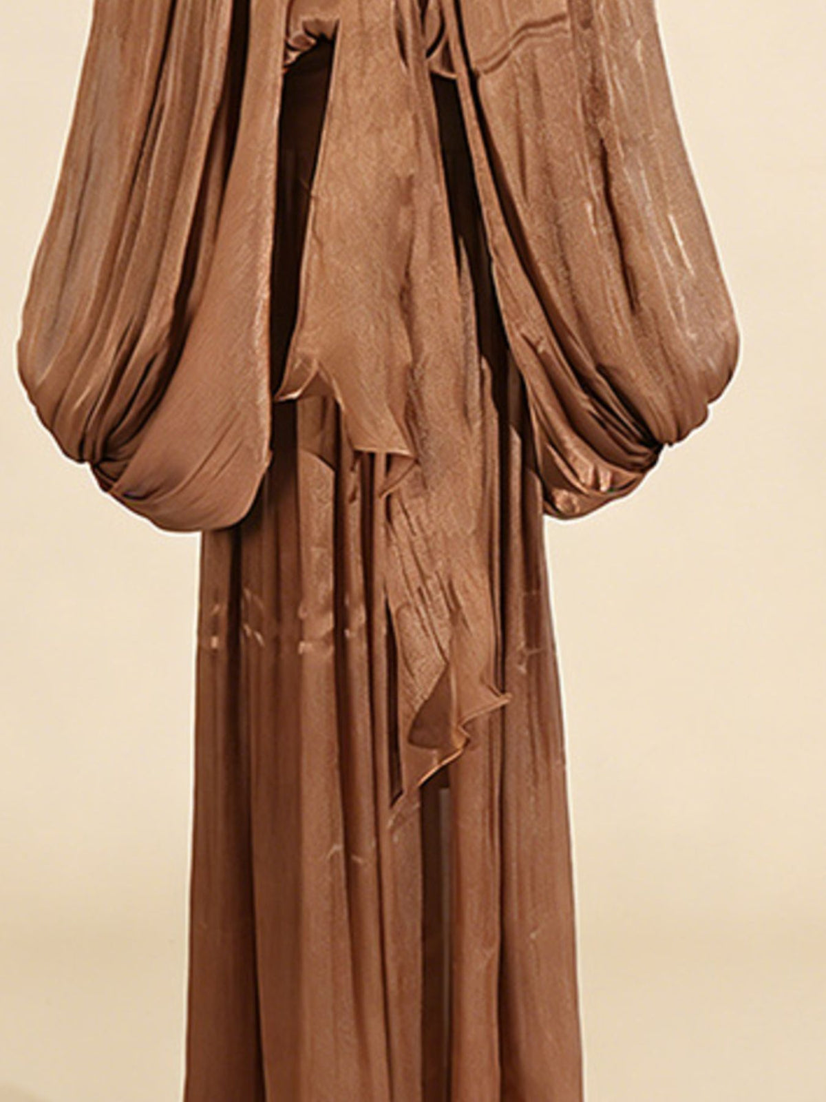Tie-Front Balloon Sleeve Midi Dress