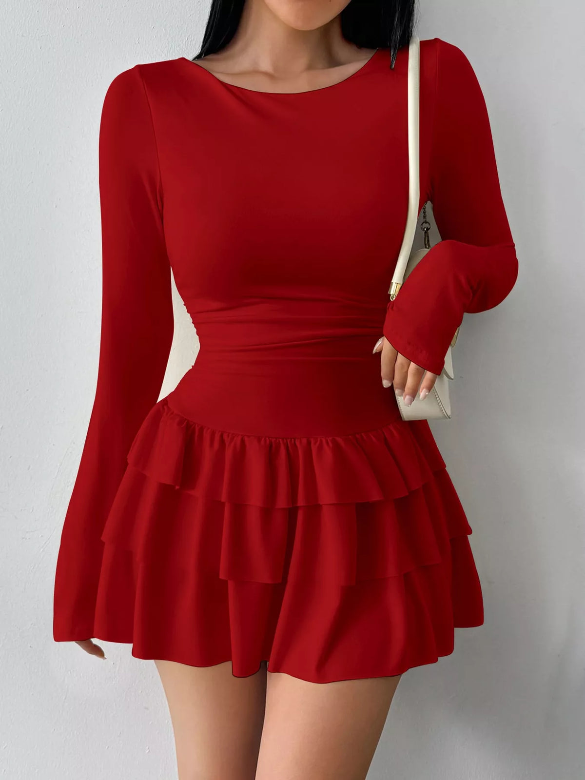 Layered Ruffle Long Sleeve Mini Dress
