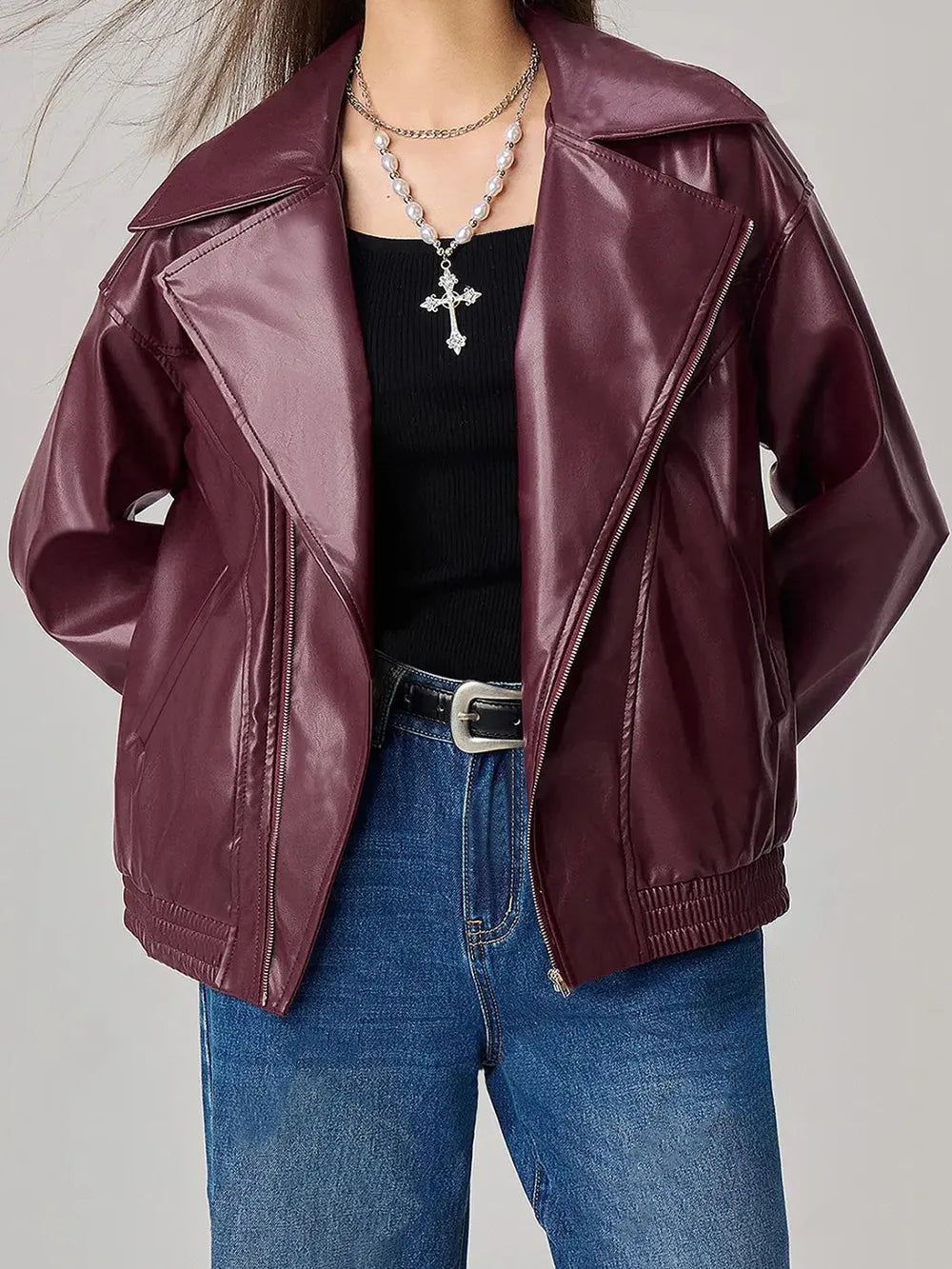 Drop Shoulder Zip Jacket in Plum Purple