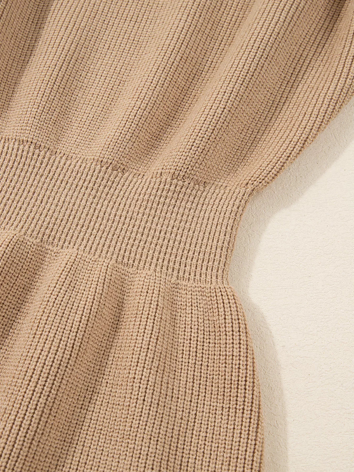 Pearl Embellished Keyhole Sweater Dress in Camel