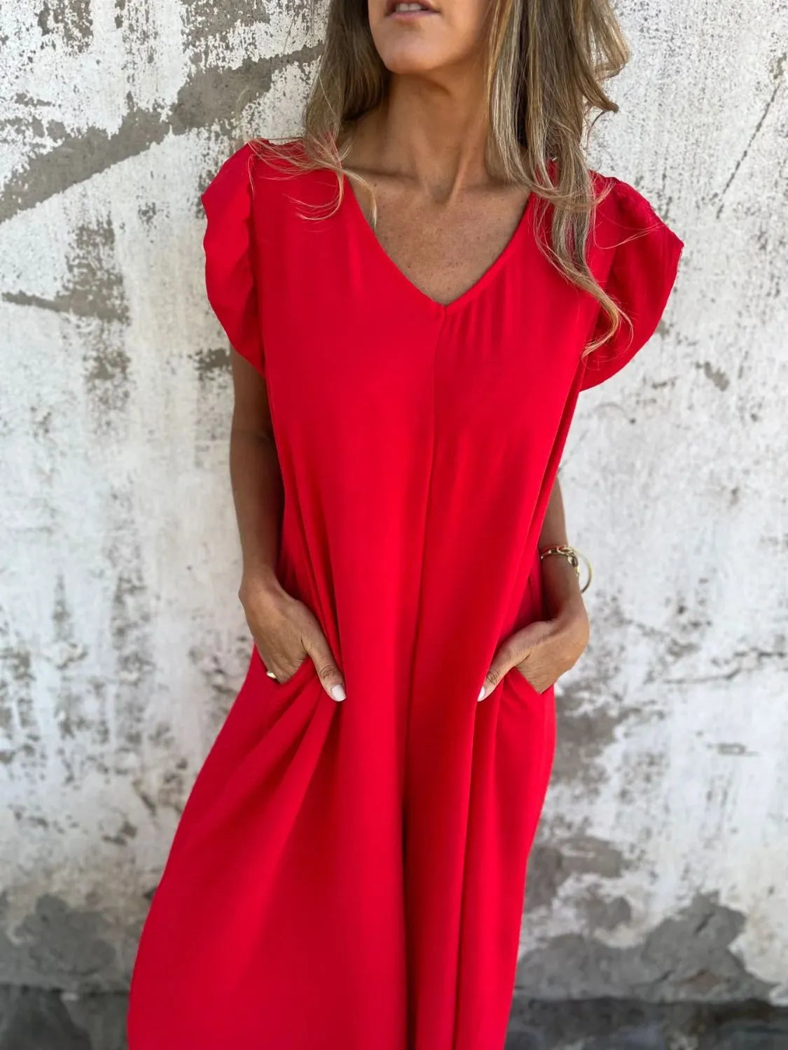 V-Neck Cap Sleeve Wide Leg Jumpsuit