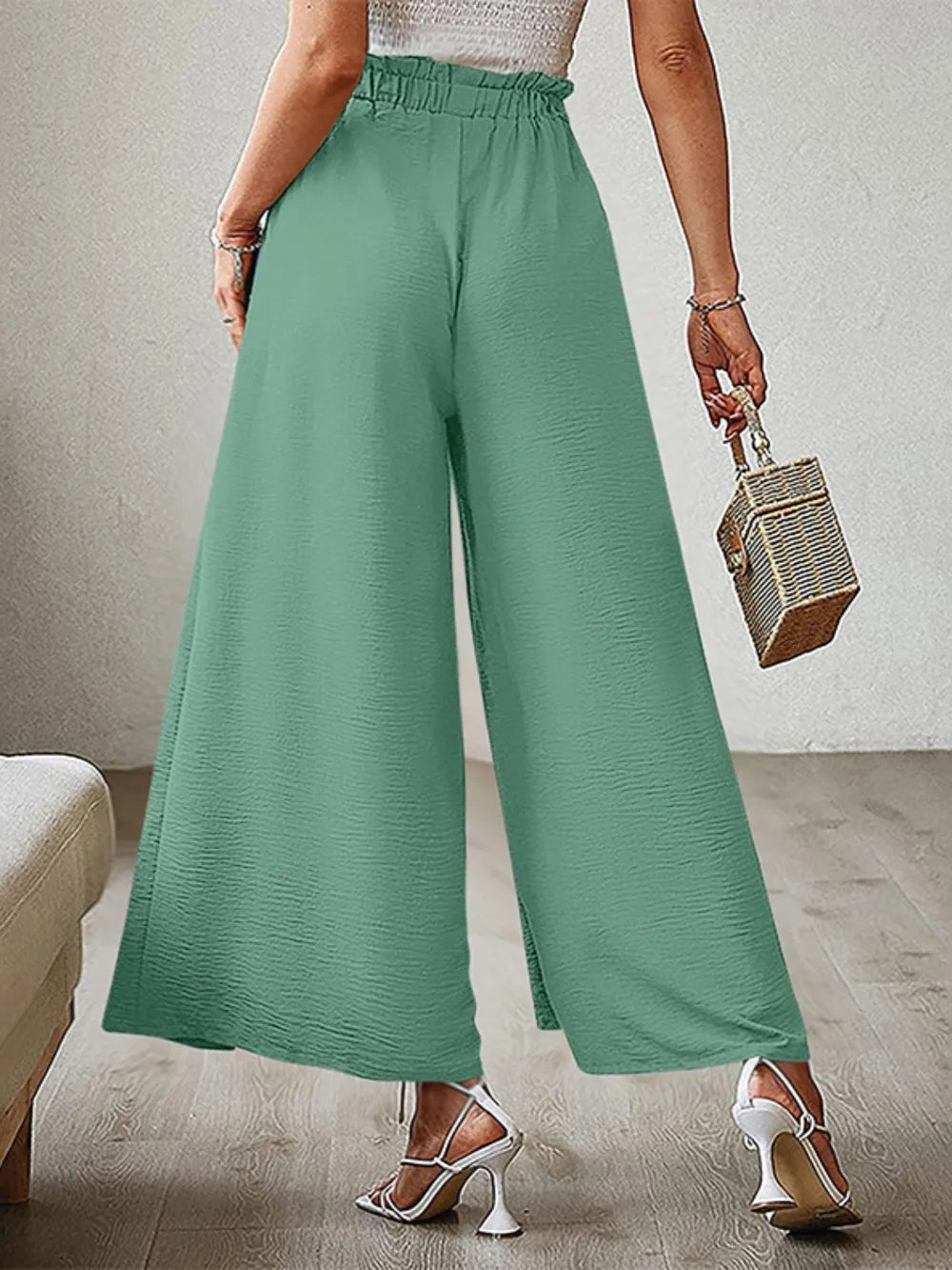 Wide Leg Pants with Tie and Slit