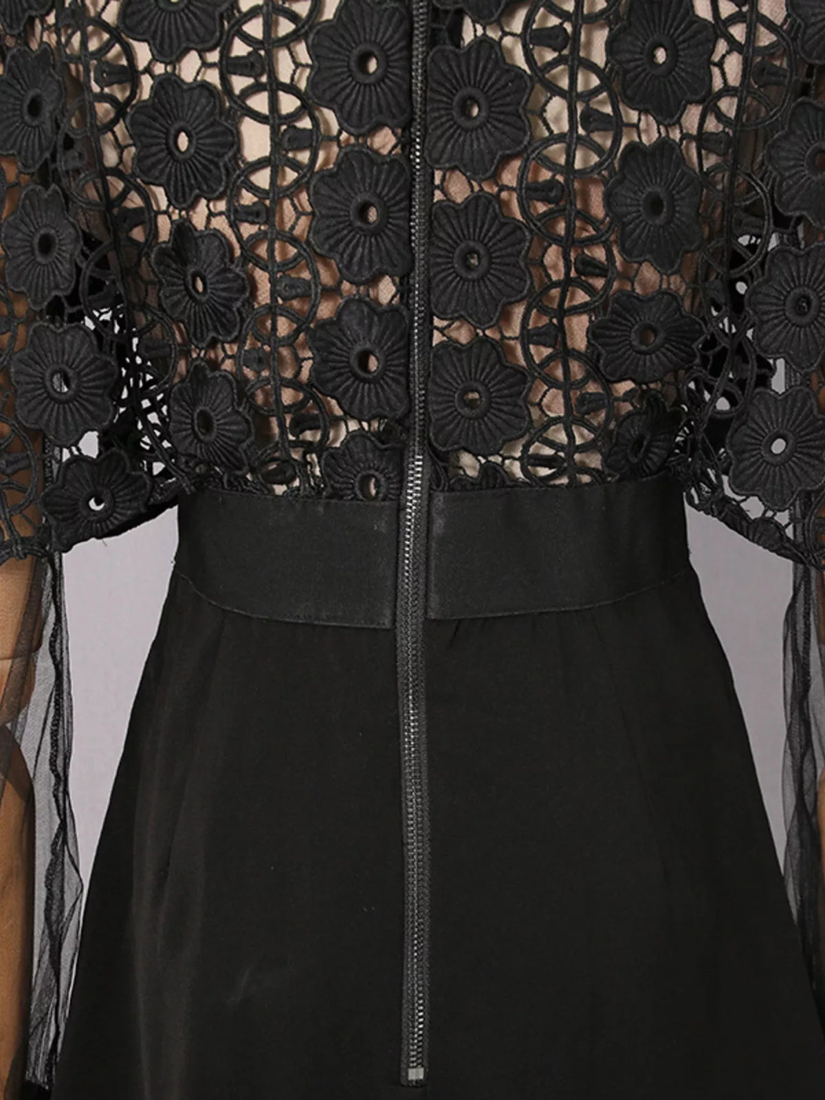 Lace Sheer Sleeve Mini Dress in Black