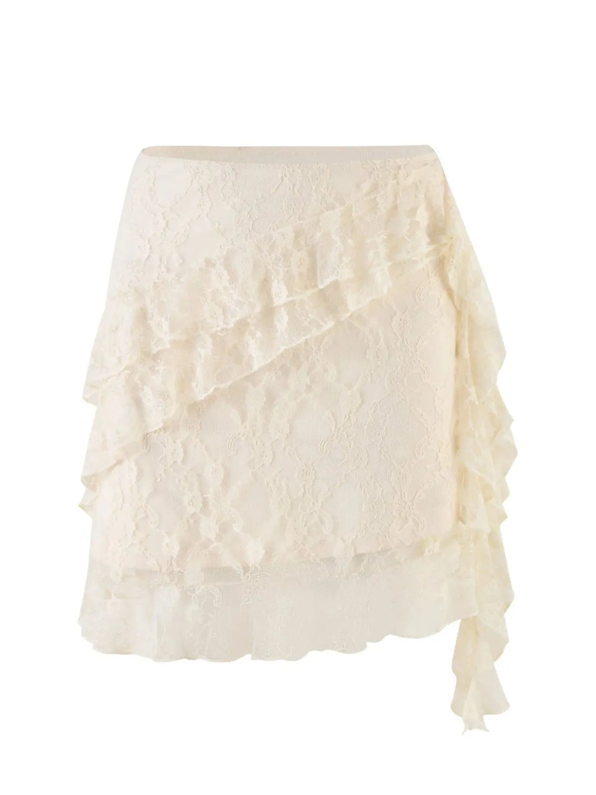 Lace Ruffle Mini Skirt in Beige by Mystique Q